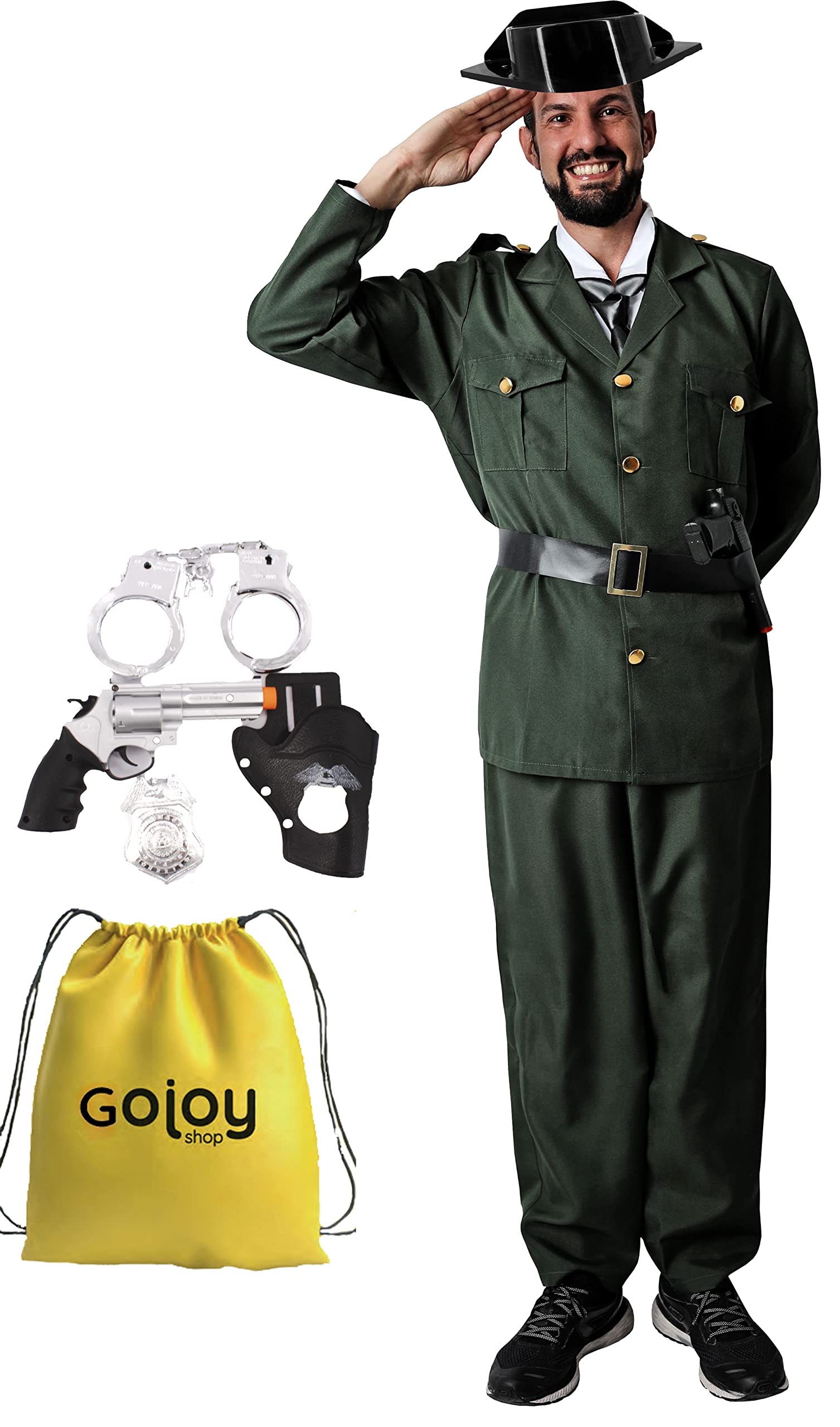 Gojoy shop-Disfraz de Guardia Civil Niños y Adulto para Carnaval Halloween (Contiene:Gorro,Disfraz,Esposas,Cinturón,Pistora Juguete y Mochila de Cuerdas.)