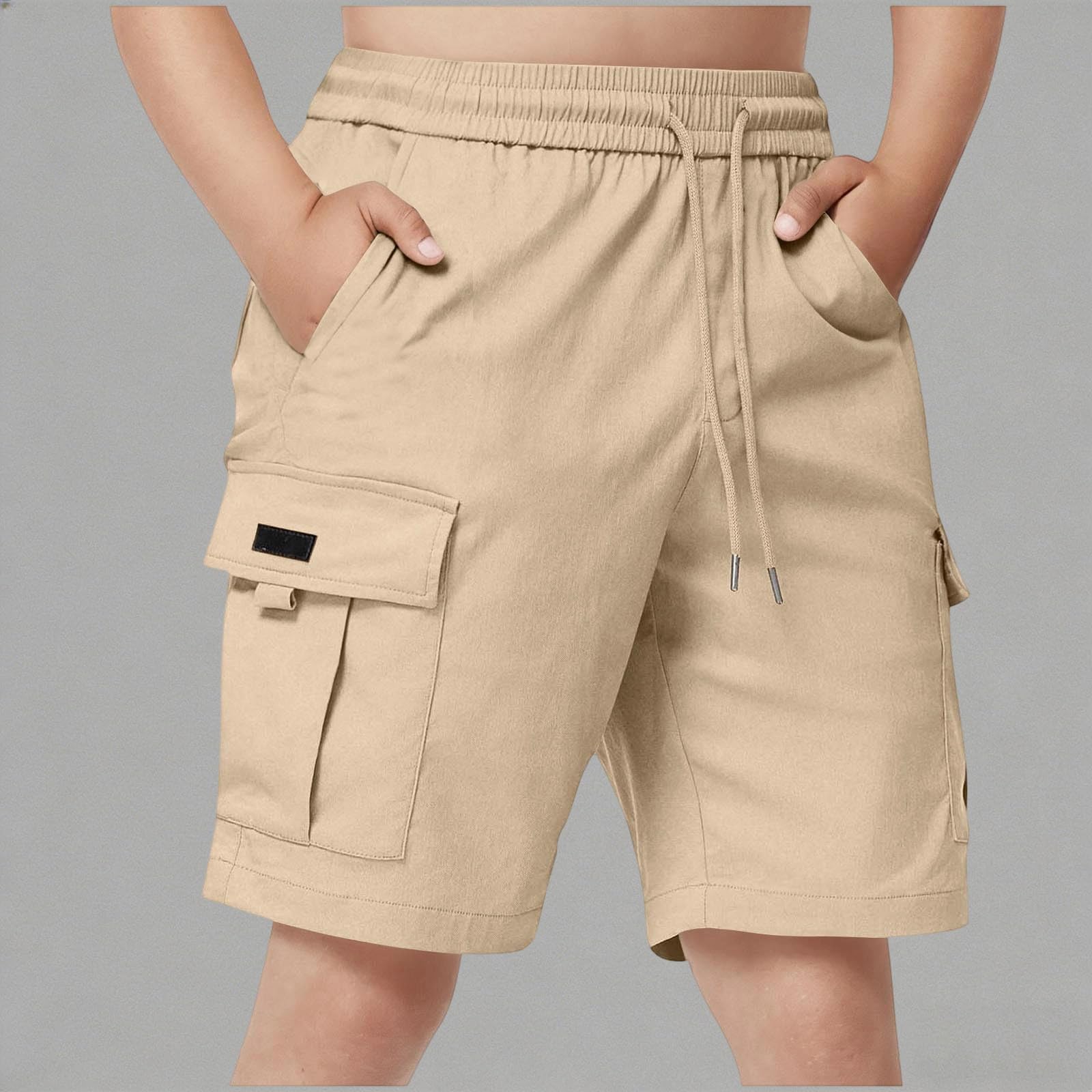 Pantalones Cortos Cargo para niños con Cintura elástica y cordón múltiples Bolsillos Corte Recto y Aspecto Casual para Uso Diario y Escolar #51