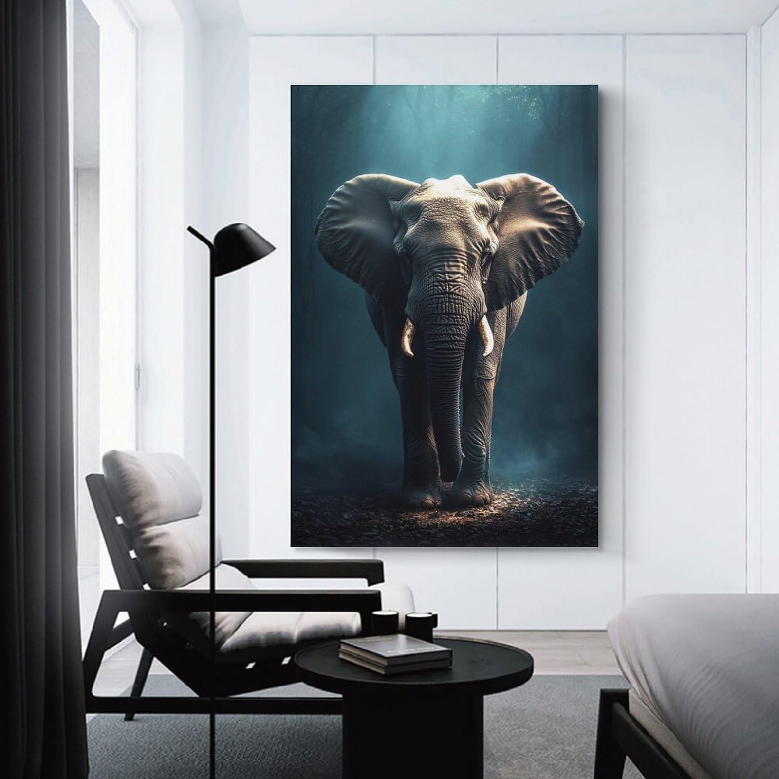 Junmoney Majestic Elephant in Misty Forest Canvas Art Print 08x12inch(20x30cm), for Calm Bedrooms, Home Corners Or Flats, An Easy Wall Refresh for Bedrooms