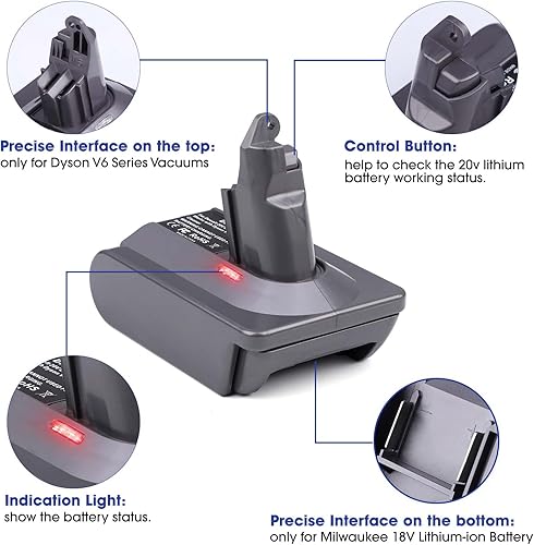 Miniatura 4 de BTRUI Adaptador de batería Dyson V6 para Milwaukee M18 18V batería a Dyson V6 SV03 SV04 SV09 DC62 DC59 Convertidor de vacío esponjoso (solo