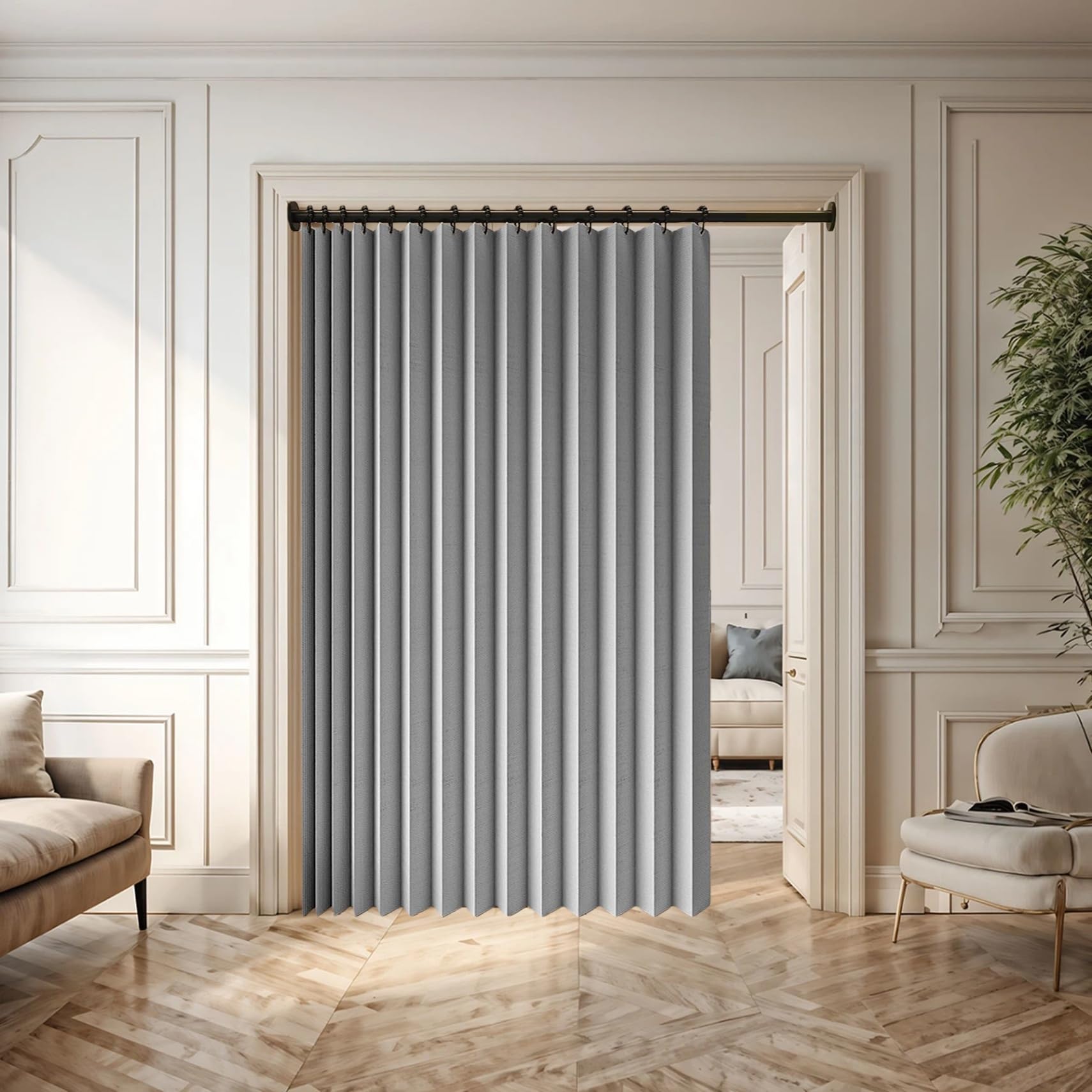 Rideaux Occultants Porte 156 x 162 cm Anti Froid et Chaleur Magnétique Impermeable à Oeillets Décoratif Rideau Accordéon Placard pour Salon, Balcon, Chambre Moderne, Gris
