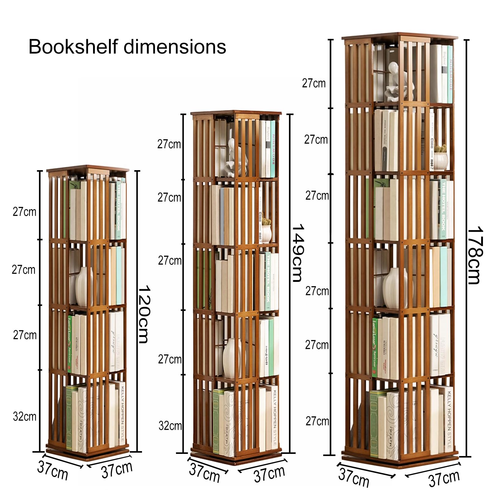 Libreria Girevole in Bambù 360° – Scaffale Rotante Salvaspazio, Mobile Portaoggetti per Camera, Soggiorno o Ufficio (5piani)