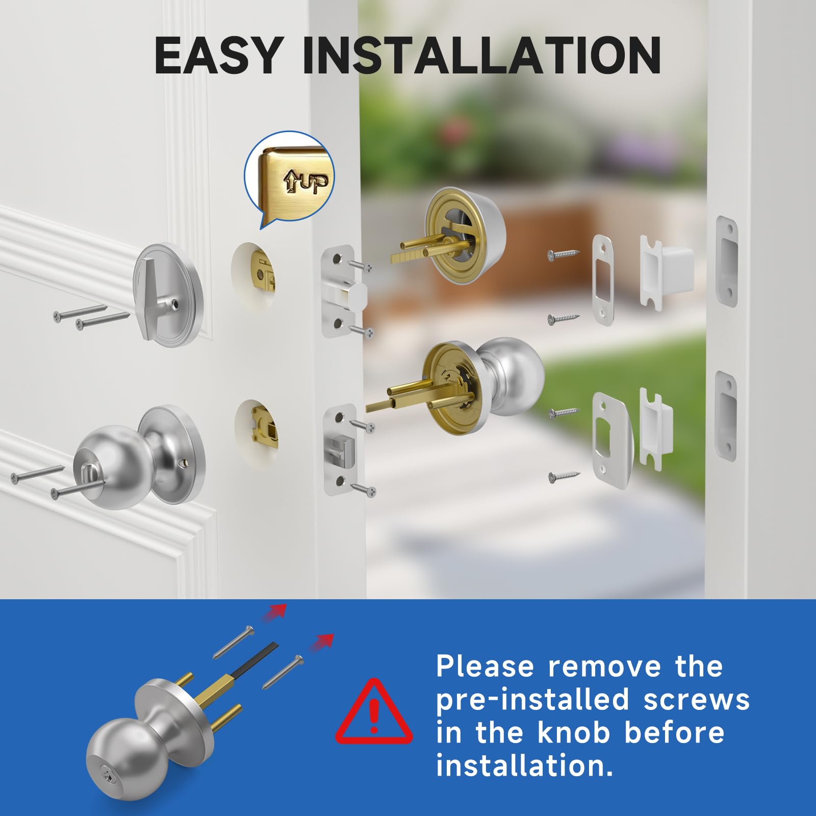 Estmoon Satin Nickel Door Lock Set - 3 Pack Secure Front Door -7