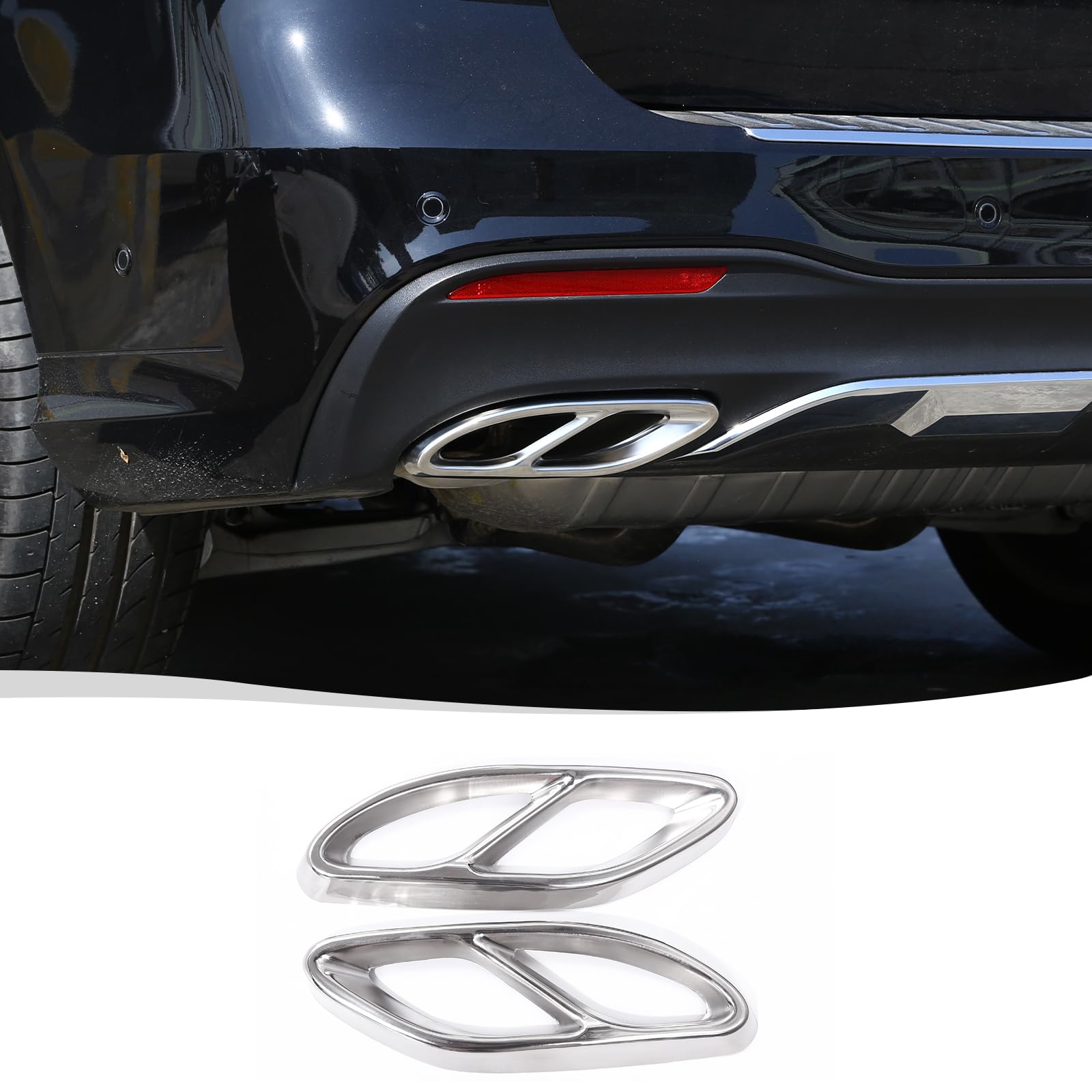 2 rivestimenti per tubi di scarico in acciaio per classe A B C GLC W205 W213 W246 W247 X253 W177 classe E C207 coupé (argento lucido)