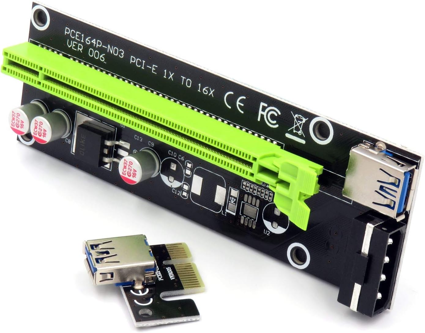 6 Pin PCI-E 1X to 16X Enhanced Powered Riser Adapter Card & USB 3.0 Extension Cable & 6Pin to SATA Power Cable & GPU Riser Adapter, Perfect for GPU Graphic Card Express Ethereum Mining ETH
