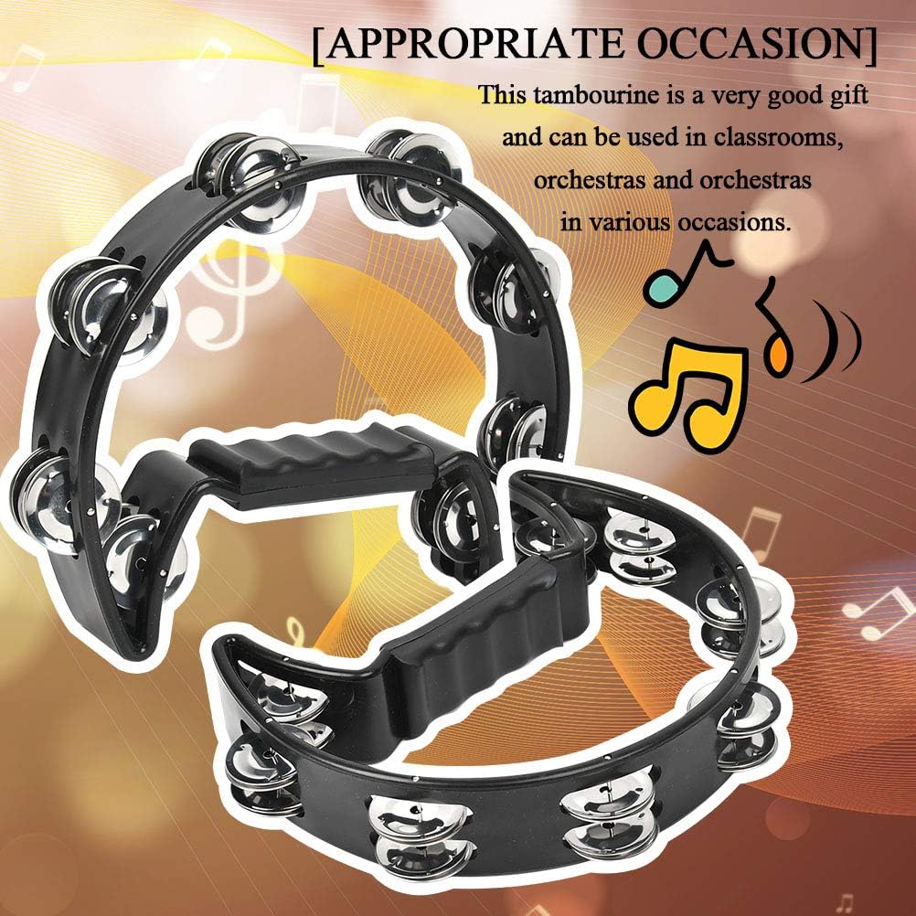 2PCS Half Moon Tambourine Half Moon Cutaway Plastic Tambourine Black