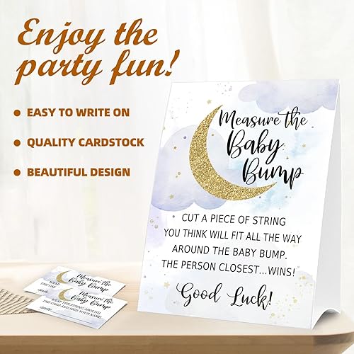 Miniatura 2 de Letrero de Baby Shower Games Measure the Baby Bump, How Big is Mommy's Belly Party Favors, cartel de pie Kraft de 5 x 7 pulgadas y 50 tarjetas de