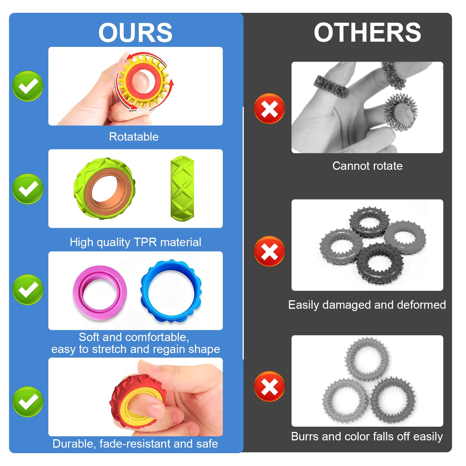 Fidget Ring Zabawki dla dzieci Dorośli Finger Spinner Rings Pomoc w koncentracji dla dzieci Szkoła Uspokajanie stresu Lęk Antystres Zabawka z autyzmem Fidget Squishy Toy Children 3 lata i więcej 12Pcs