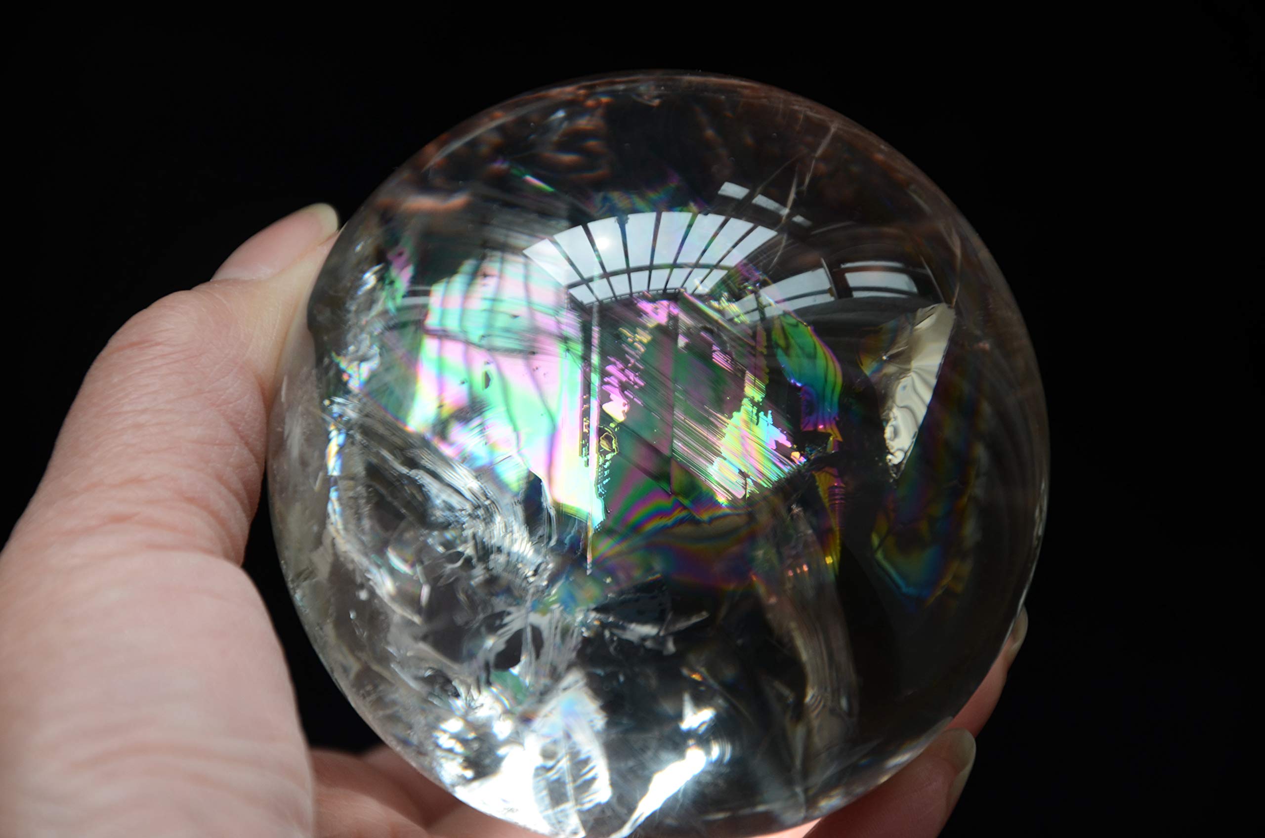 Real Tibetano Himalaya Gran altitud Cristal Transparente Cuarzo Arco Iris Bola Esfera orbe 2,99 Pulgadas Espiritual Reiki decoración de la habitación