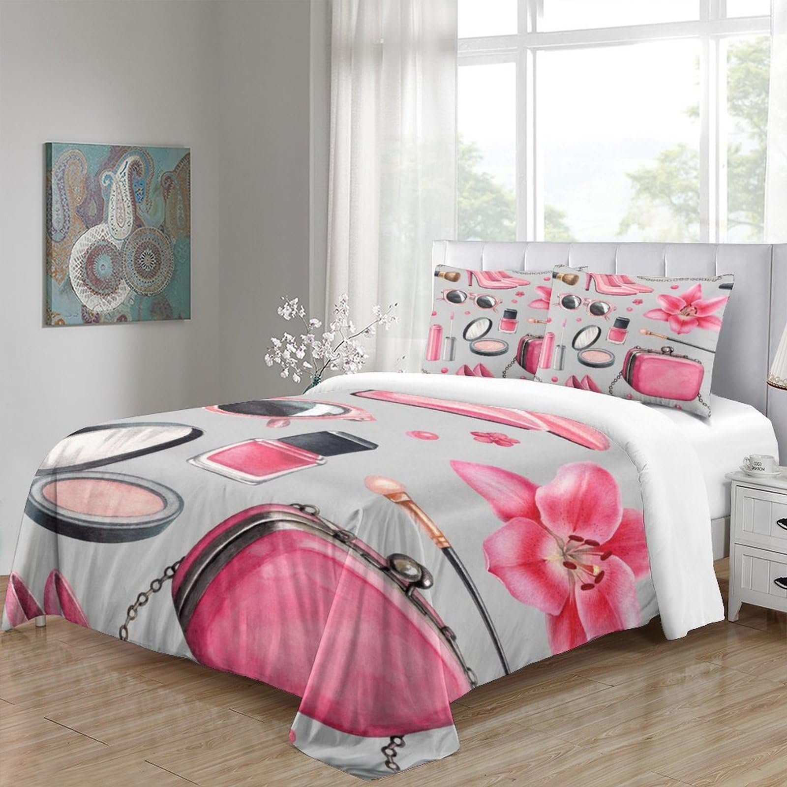 3D Printed Make-up Quilt Cover, Microfiber Komforter Bezug Verdeckter | Farbbeständig, Ganzjährig, Atmungsaktiv, Weich, Maschinenwaschbar King（220x240cm）