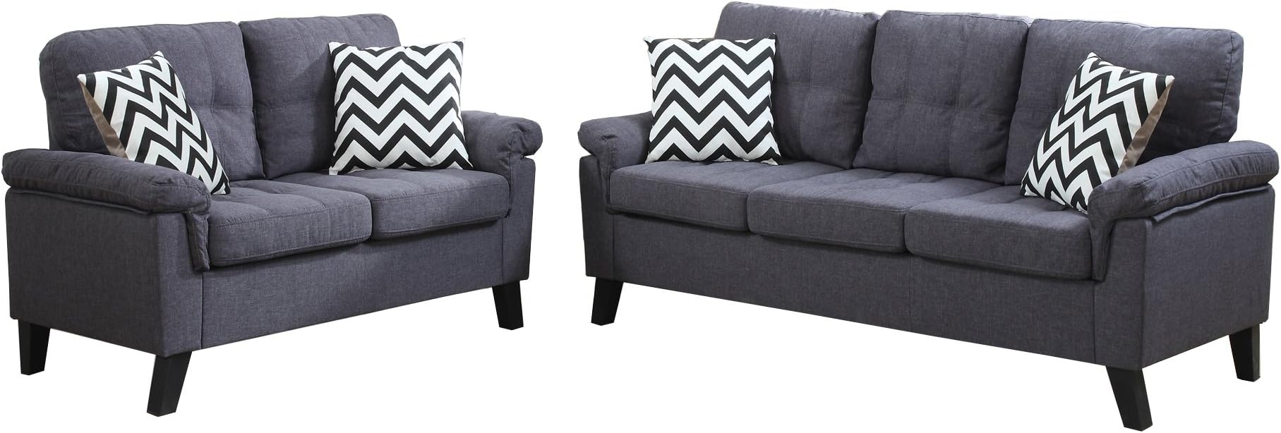 Poundex Bobkona Tyler Linen-Like 2 Piece Sofa and Loveseat Set, Blue Grey