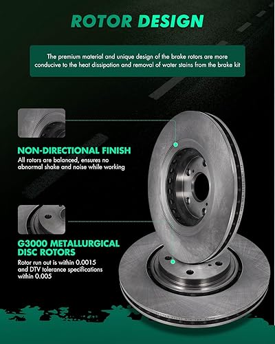 Miniatura 1068 de Kits de frenos y rotores, rotores de freno SCITOO y 8 pastillas de cerámica para 08-12 para Chrysler Town & Country, 08-12 para Dodge Grand Caravan