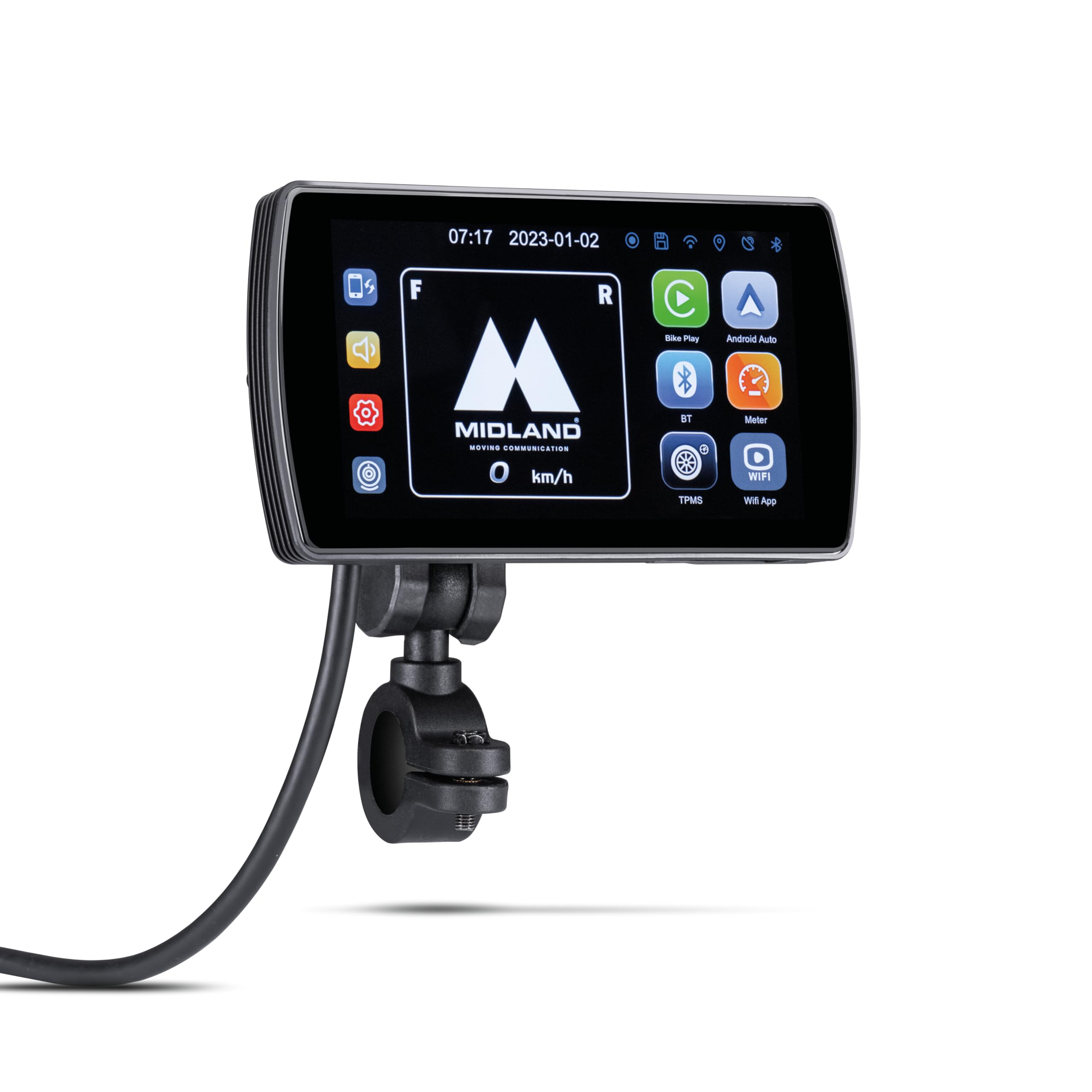 Midland - BikePlay Pro, Accessoires Moto Bluetooth - Navigateur Moto Écran Miroring Tactile 5,5" Compatible avec Android Auto et Carplay, Résistant IP67, Résolution Full HD, Accessoire Rétroéclairé