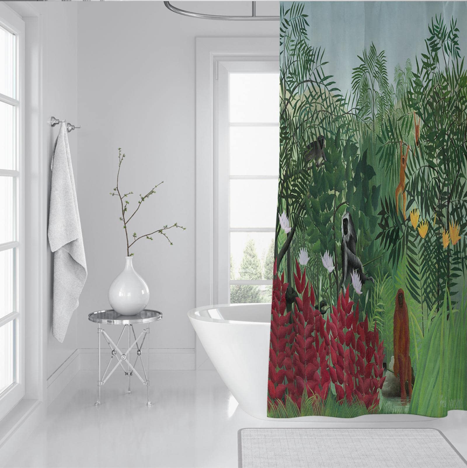 Henri Rousseau Impresión de Obras de Arte en Cortina de Ducha Tropical Jungle Impermeable Tela Revestimiento de Cortina de Ducha para baño Diseño de Calidad de Hotel W150 x L200cm