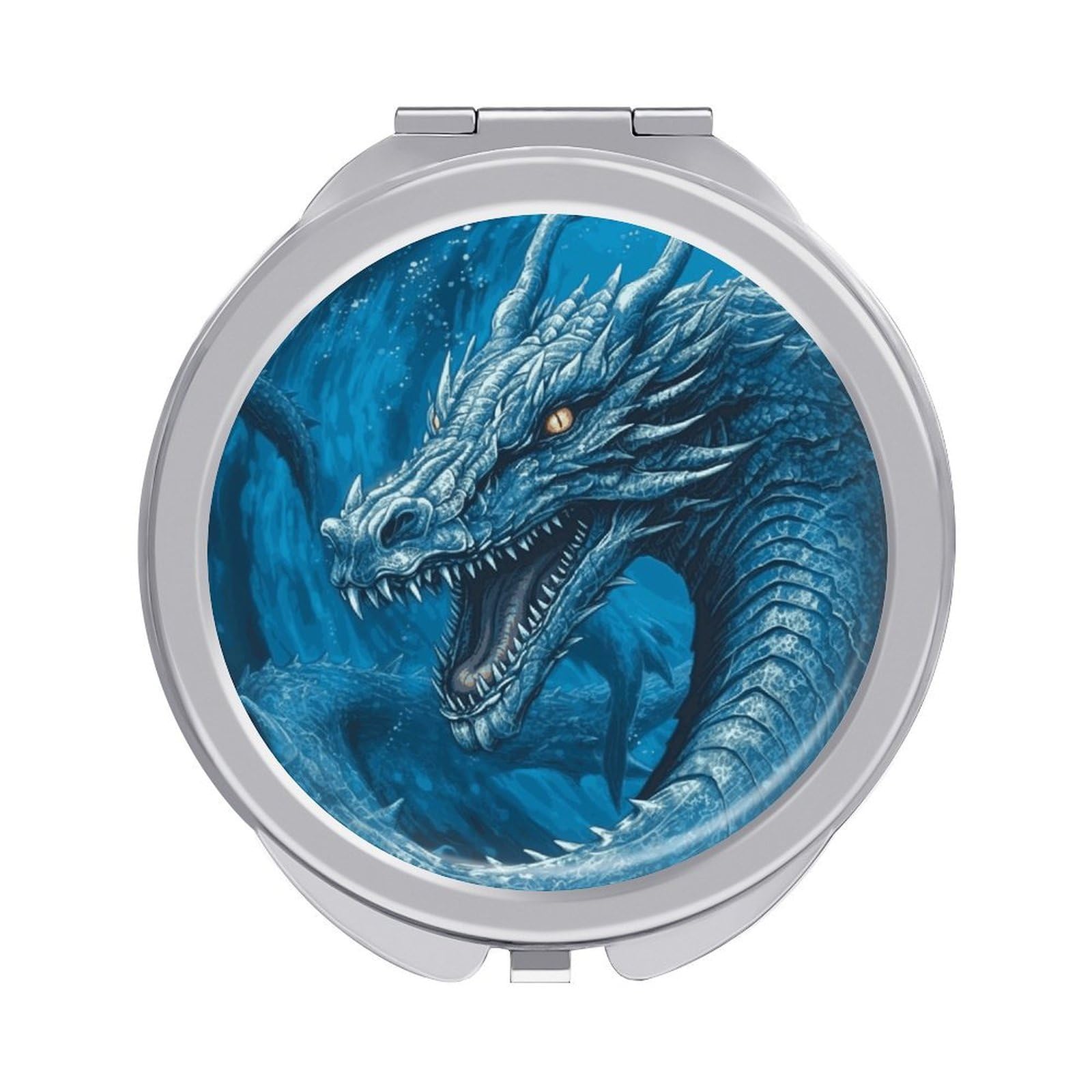 JTREHY Dragon Cool Blue Makeup Mirror Silver Mirror Surface Folding Makeups Mirrors Lightweight Durable Looking Glass for Suitable Traveling Handbag and Purses