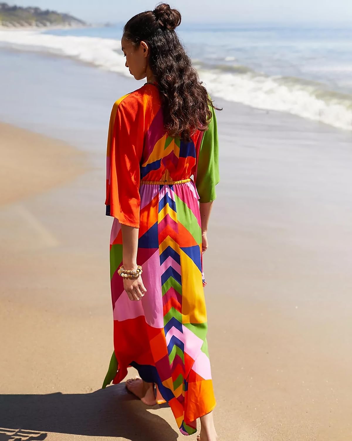 Bsubseach Kaftan Dresses for Women Bathing Suit Cover Up Beach Caftan with Drawstring - Image 3