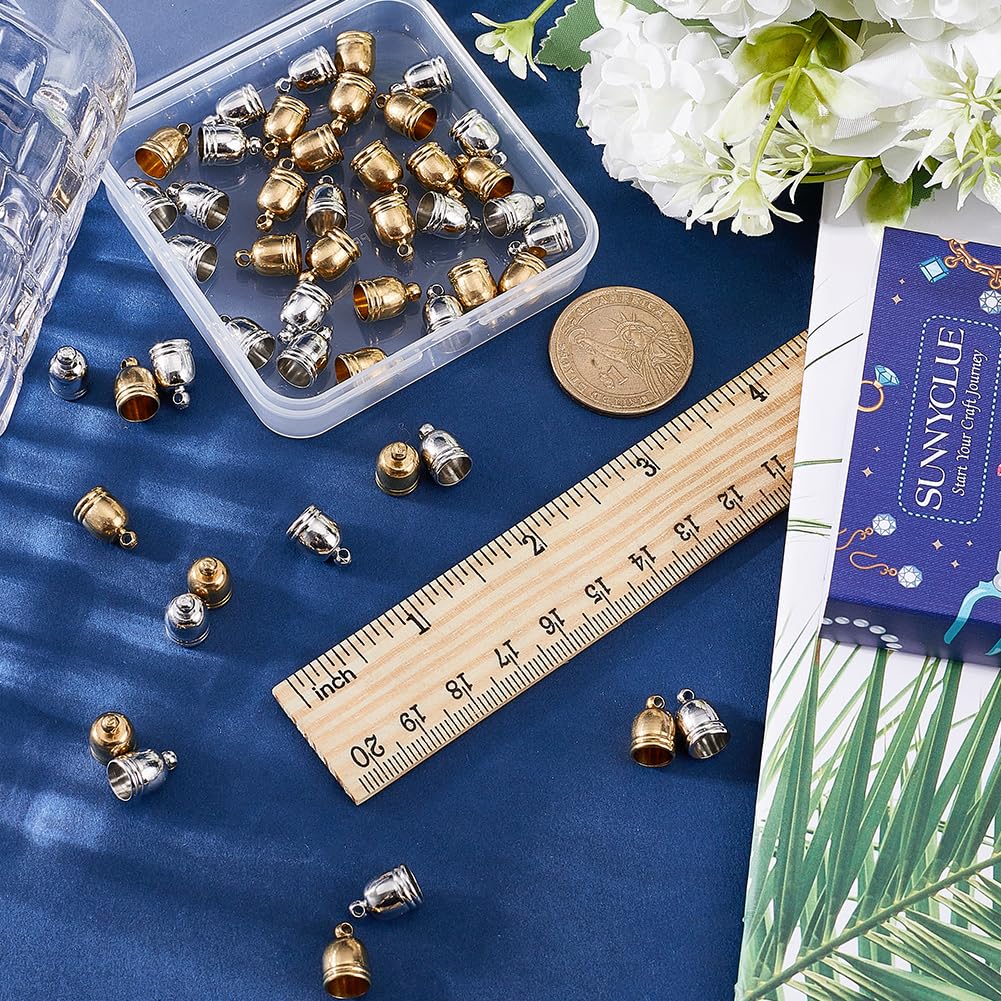 SUNNYCLUE Lot De 18 Embouts De Cordon Pompon – 3 Couleurs Alliage Métal Argenté/Doré Pour Bijoux & DIY