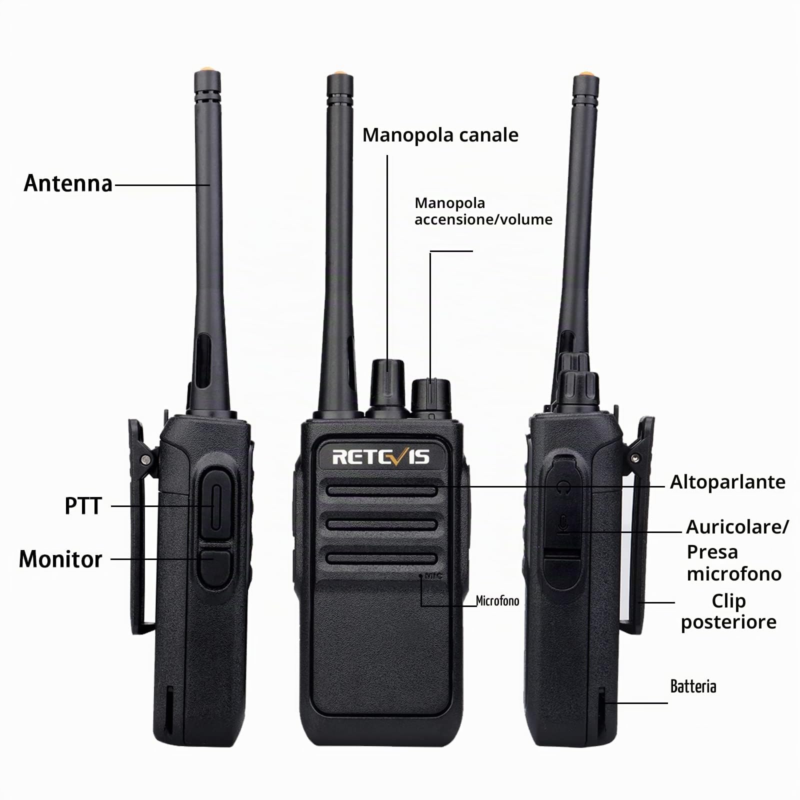 Retevis RT617 Walkie Talkie Professionali, PMR446 Ricetrasmittenti a Lunga Distanza, VOX, Suono Squelch Chiaro, Radioline walkie Talkie con Auricolare per Scuola, Sicurezza, Logistica (10 Pezzi, Nero)