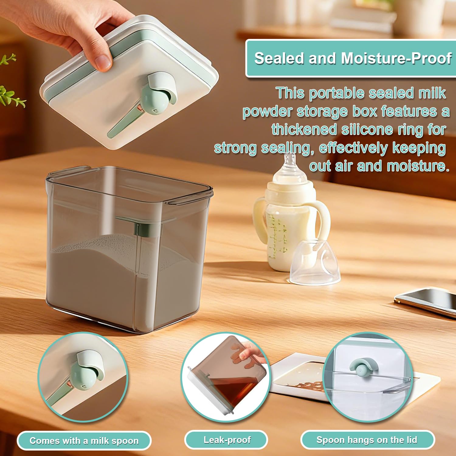 Dispensador de Leche en Polvo de 1700ml Caja de Leche en Polvo Sellada Portátil Con Cuchara Caja Almacenamiento Leche en Polvo Para Almacenar Leche en Polvo,Confitería,Cereales