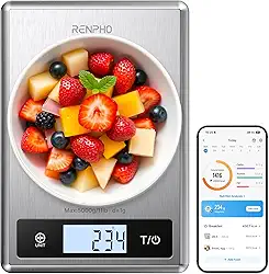 RENPHO Balança digital de alimentos com calculadora nutricional, balança inteligente de cozinha, balança de peso alimentar gramas e onças para perda de peso, calorias, macro e culinária, aço