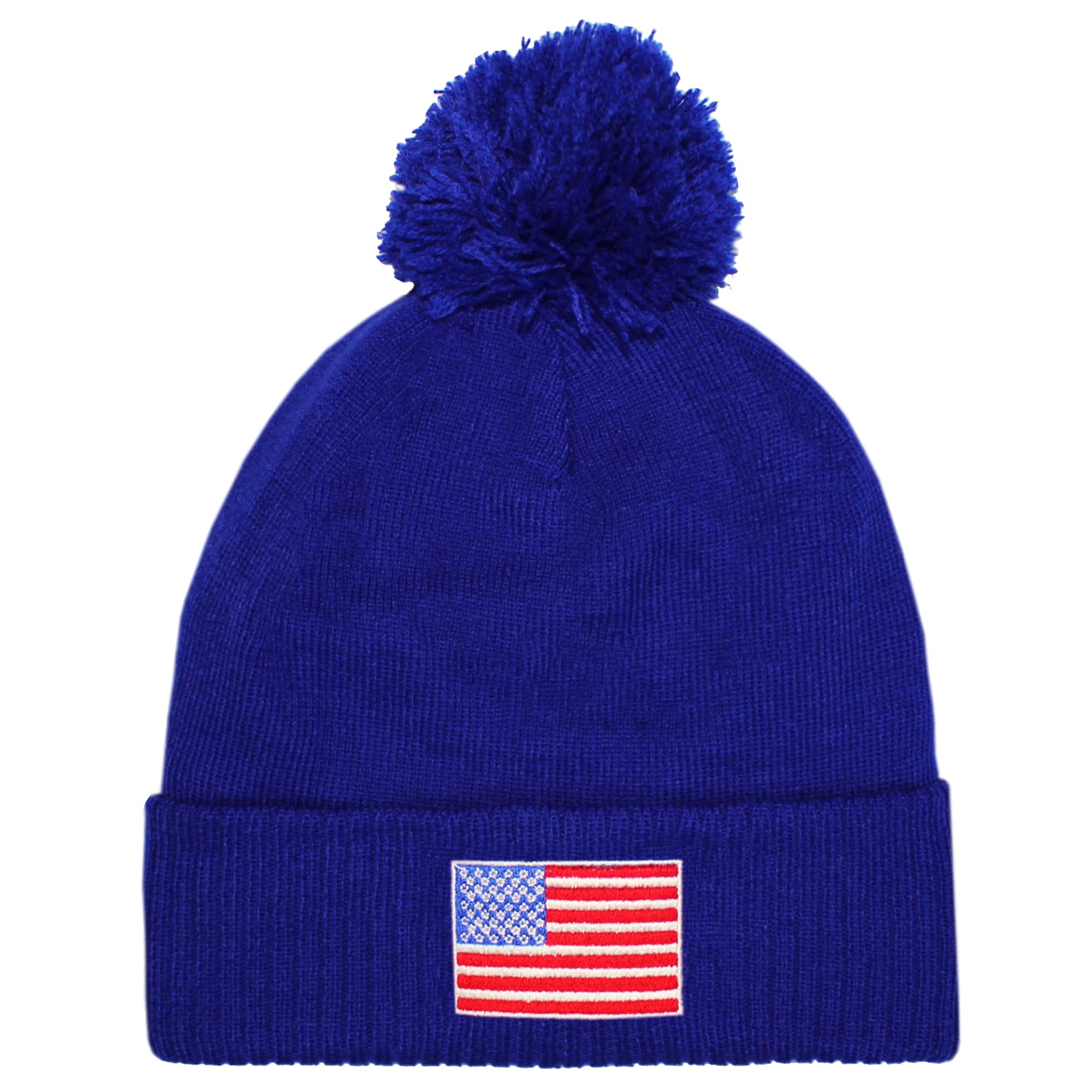 Teddyts Men's Blue Unisex Embroidered Usa American Flag Royal Bobble Hat