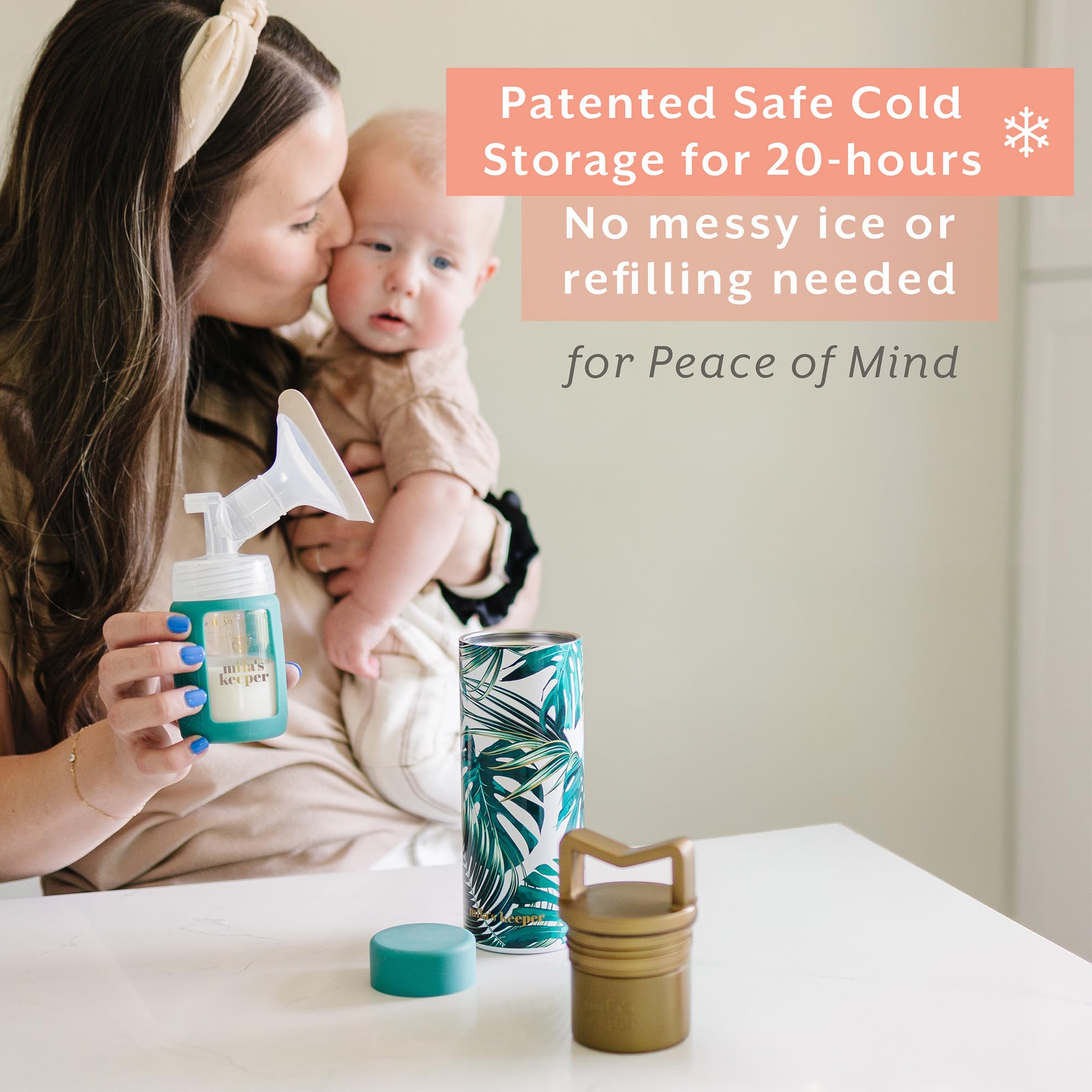 Mila's Keeper Set refrigerante portatile per latte materno isolato | 20 ore di conservazione | refrigeratore, bottiglia per latte materno e impacco di ghiaccio per viaggi | Adatto per pompe principali