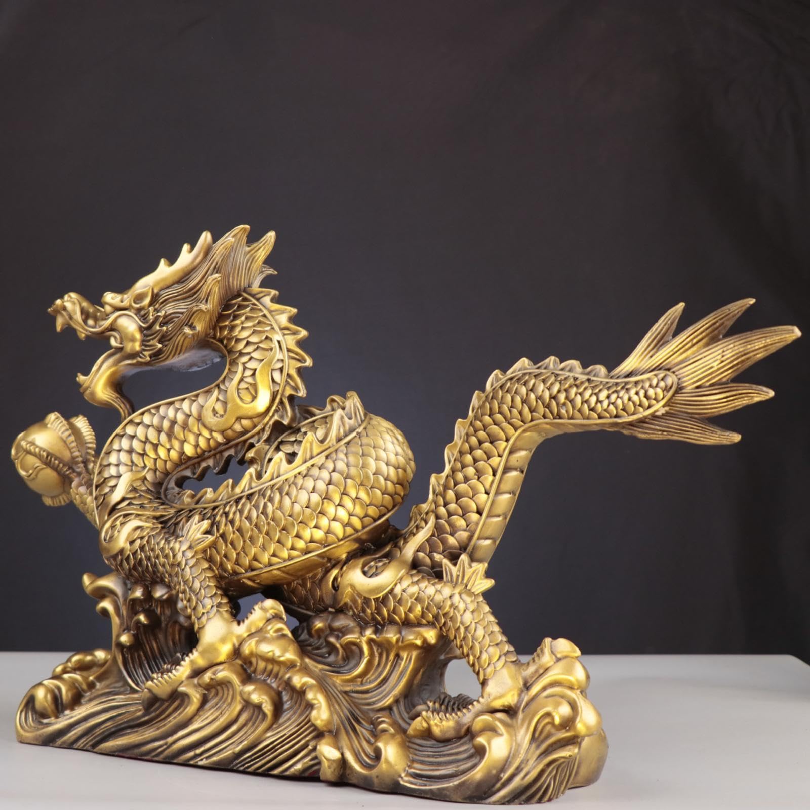 Golden Chinese Dragon Incense Burner - Feng Shui Decor With Hanging Gourd & Hidden Stick Holder