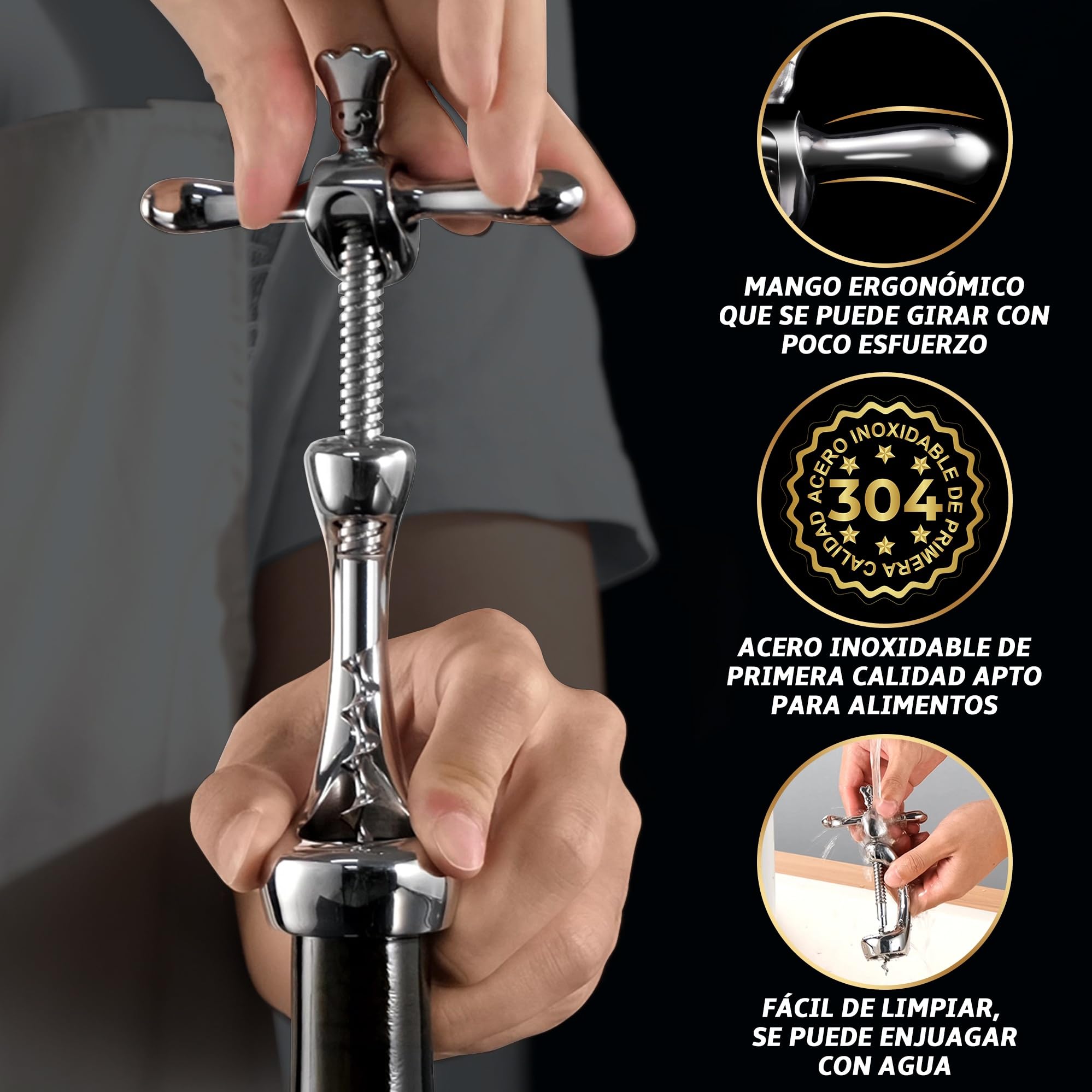 Sacacorchos de acero inoxidable que abre vino sin dejar residuos de corcho | Abridor de vino resistente con empaque de regalo | Sacacorchos de vino para el hogar, bares y restaurantes