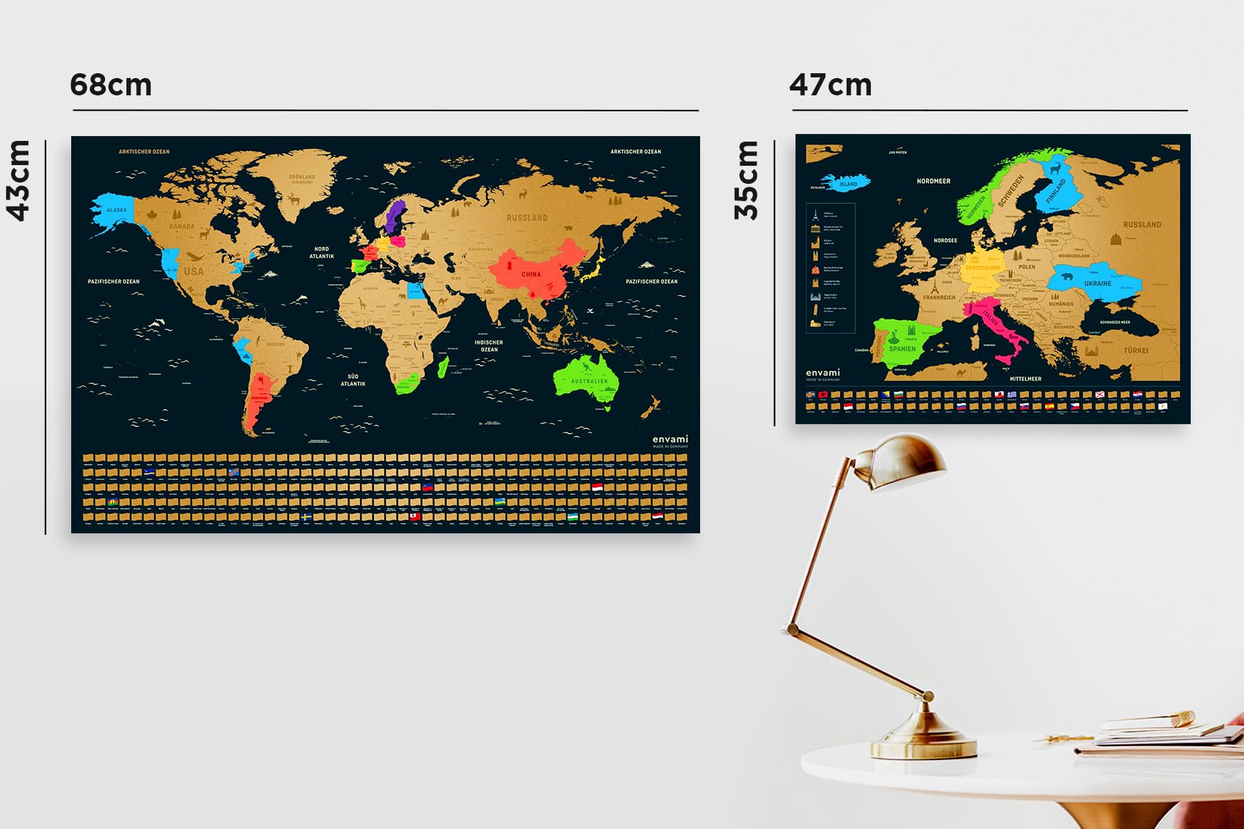 Weltkarte zum Rubbeln I Mit Europakarte I Deutsch I Gold I 68x43cm I Scratch off Map I Landkarte zum Rubbeln I zum Freirubbeln I Rubbelweltkarte zum Freikratzen (Packung mit 2)