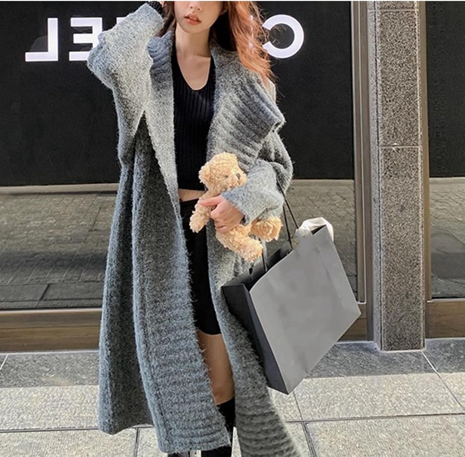 Amazon | [GUREITOJP] ロングカーディガン セーター ケーブル編み