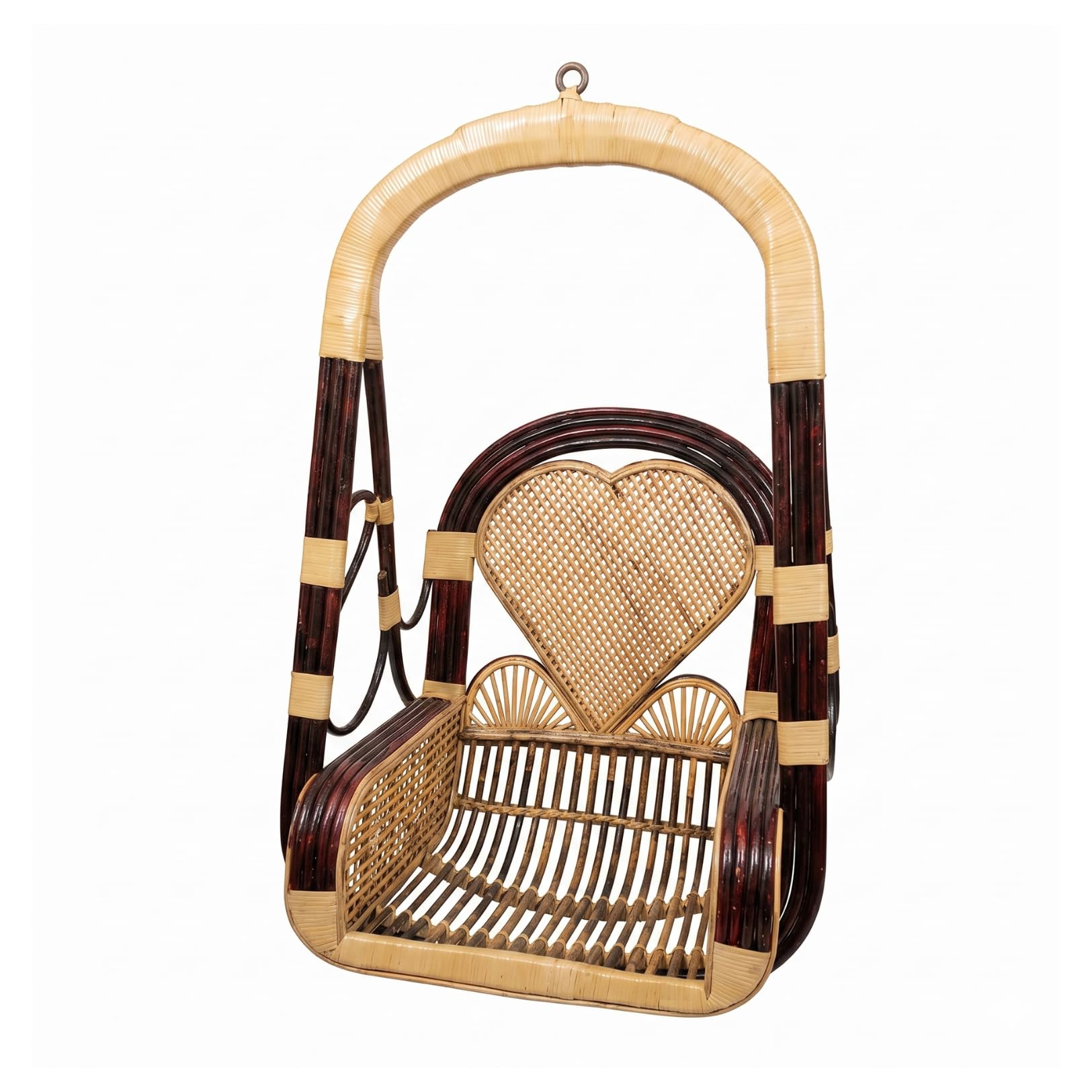 Cane & Craft Handmade Bamboo & Rattan Hanging Swing Chair with Chain | Heart Design Jhula Swing for Adults & Kids | Indoor Outdoor Balcony Home Décor Oonjal | 200kg Load Capacity | Natural Brown-image-17