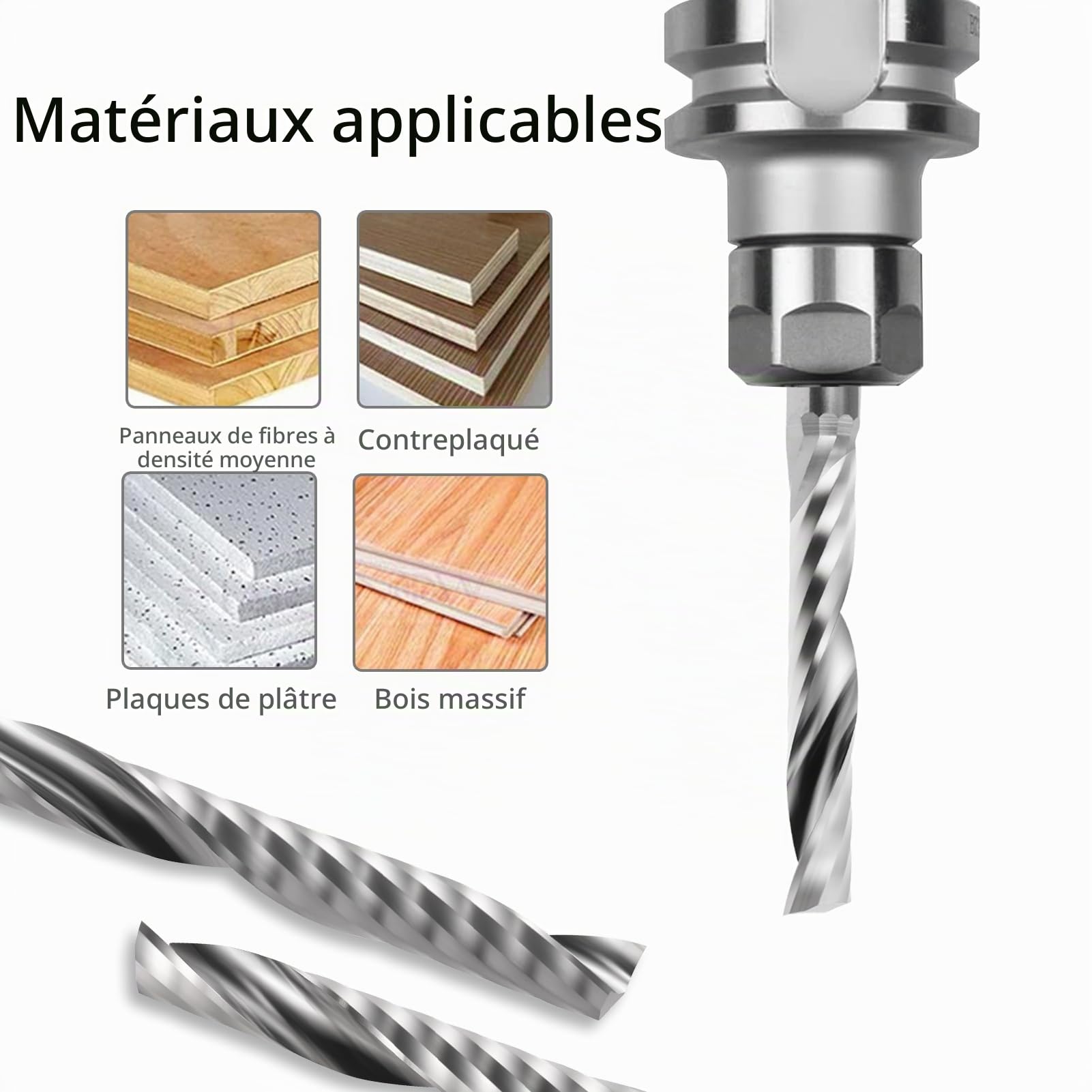 Fraise CNC, fraise à tige, fraises à bois, fraise CNC, fraises monotranchante VHM avec tige de 6 mm x longueur de coupe de 42 mm Fraises à tige CNC pour plaque de densité, plastique, PCB, PVC