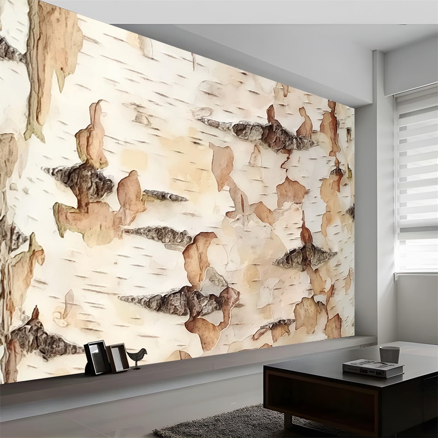 Tapeta brązowa tapeta z włókniny, roślina kora brzozy, zbliżenie, wodoodporny papier kontaktowy do domowej szafki i dekoracji, tapeta 250 x 175 cm, do salonu, sypialni, kuchni, korytarza,