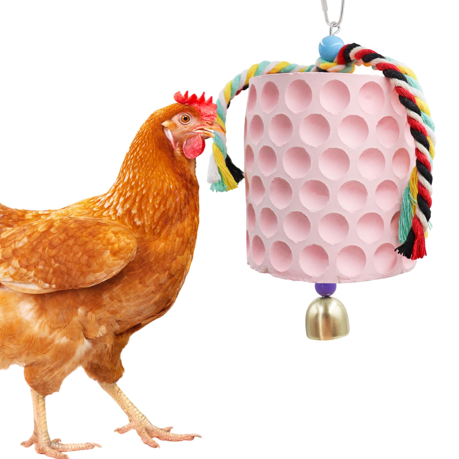 MinrzPet Chicken Coop Accessories, Chicken Beak Grinding Calcium Stone with Bell, Chicken Toys for Coop, Enrichment Toys for Hens, Ducks, Geese,