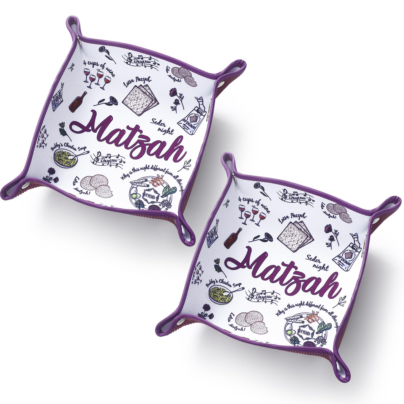 2 Pcs Passover Soft Matzah Tray Matzo Plate with Pesach Potpourri Design Jerusalem Seder Plate Holder for Passover Bread Basket Table Decorations Gift