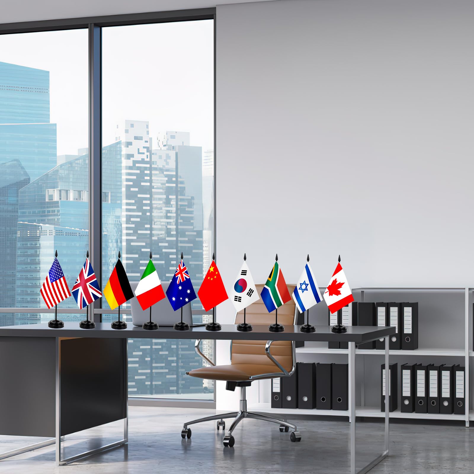 50 Länder Internationale Welt-Schreibtischflaggen Set, Kleine Mini-Tischfahnen fürs Büro mit Ständer, 14,5×21cm