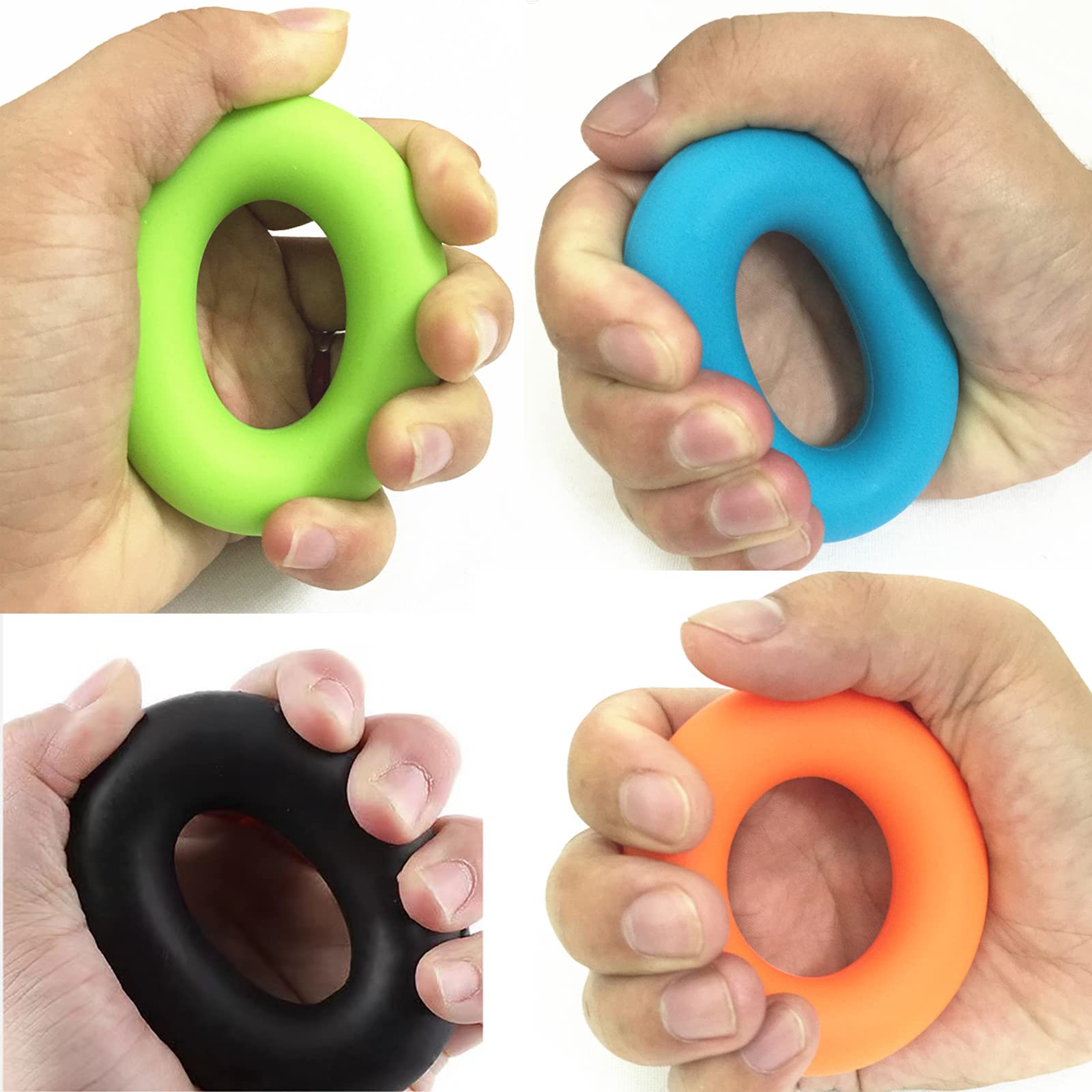 4 Pack Hand Grip Strengthener Rings Finger Exerciser Grip Strength Trainer Silicone Squeezer Gripper for Muscle Strengthening Training Forearm Grip