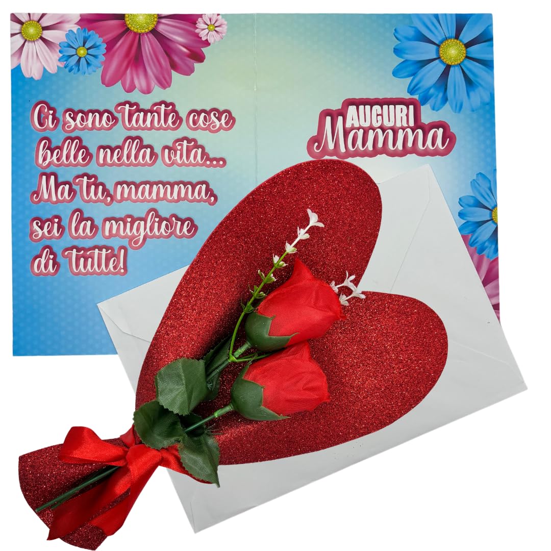 Mother's Day Bouquet in Red Glitter Heart Handmade Greeting Card Personalised Gift Box - Image 4