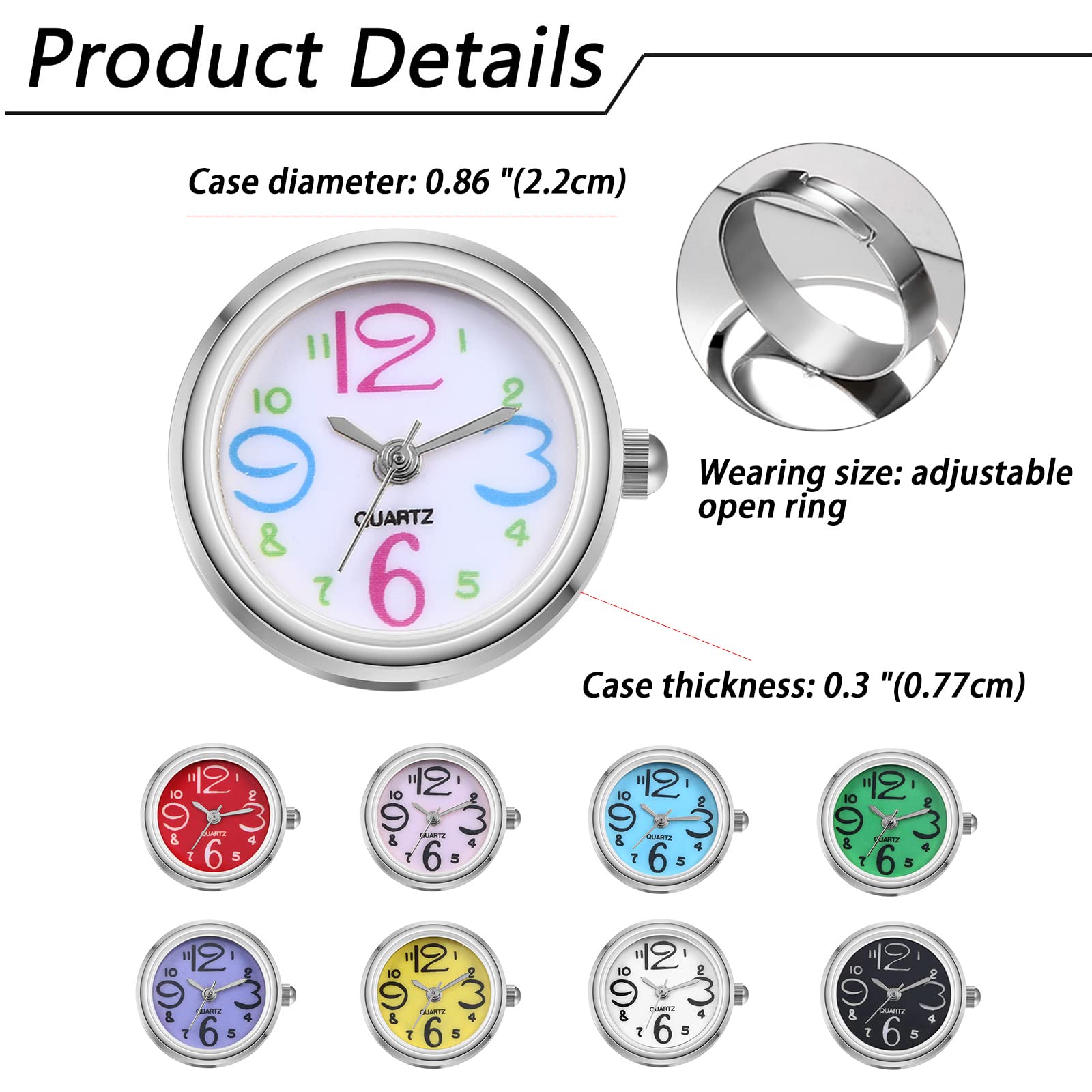 JewelryWe Ringuhr Fingeruhr Damen Ultradünn Rund Analog Quarz Ring Uhr Verstellbare Fingerringuhr Uhrenring mit Digital Zifferblatt