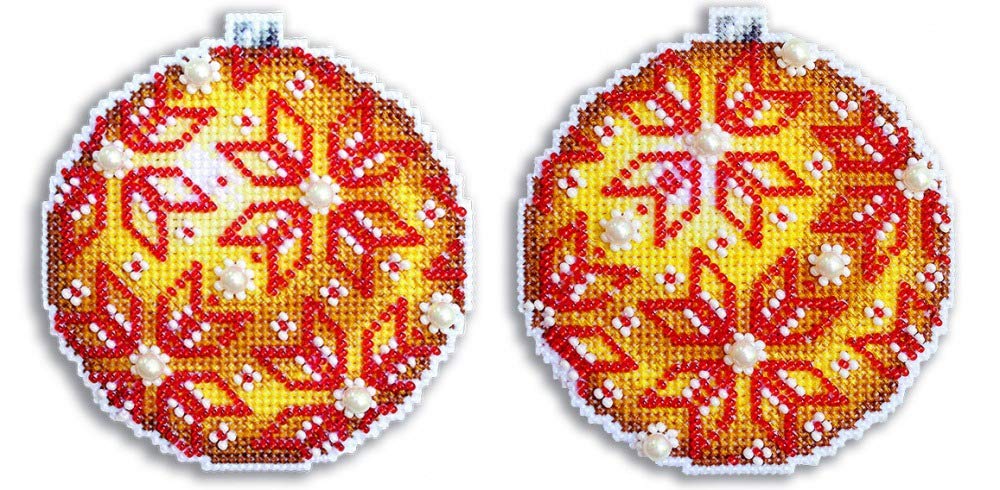 Wizardi Multicolored Mp Studia Cross Stitch Embroidery Kits For Adults And Beginners Winter - Christmas Tree Decoration - Amber 9X9cm/3.54X3.54 14Ct.