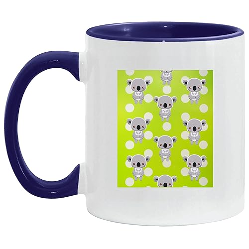 Gift Idea for Kids Cute Koala Bear with Lime Green Polka Spots 11oz 15oz Inner Color Accent Mug