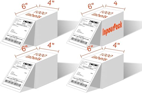InpourPack 4000 etiquetas de envío, etiquetas térmicas directas de 4 x 6 para rollos de cebra, etiquetas de envío de correo adhesivo permanente (4