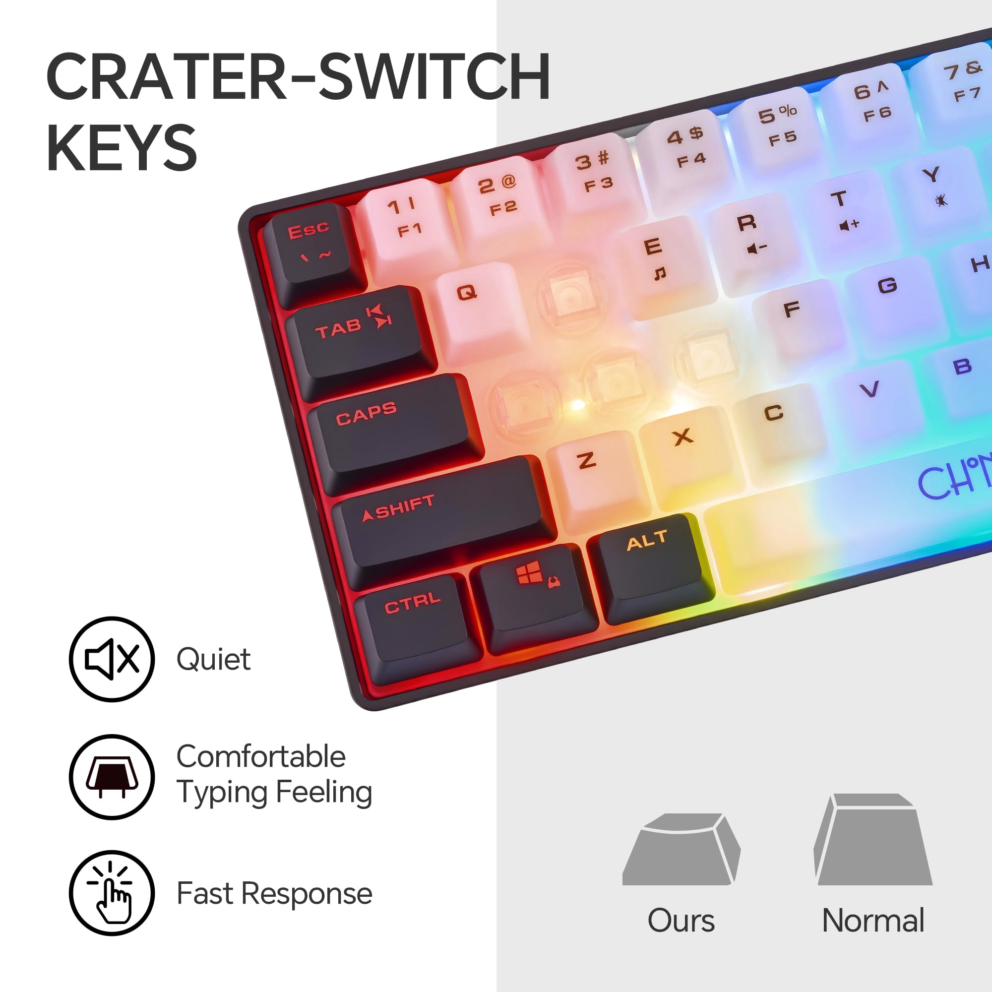 CHONCHOW Teclado mini RGB 60% para juegos, 68 teclas, pequeño, compacto, USB, con cable, arco iris, iluminado, retroiluminado, para Xbox, PS4, PS5, PC, portátil, gamer (blanco-negro)