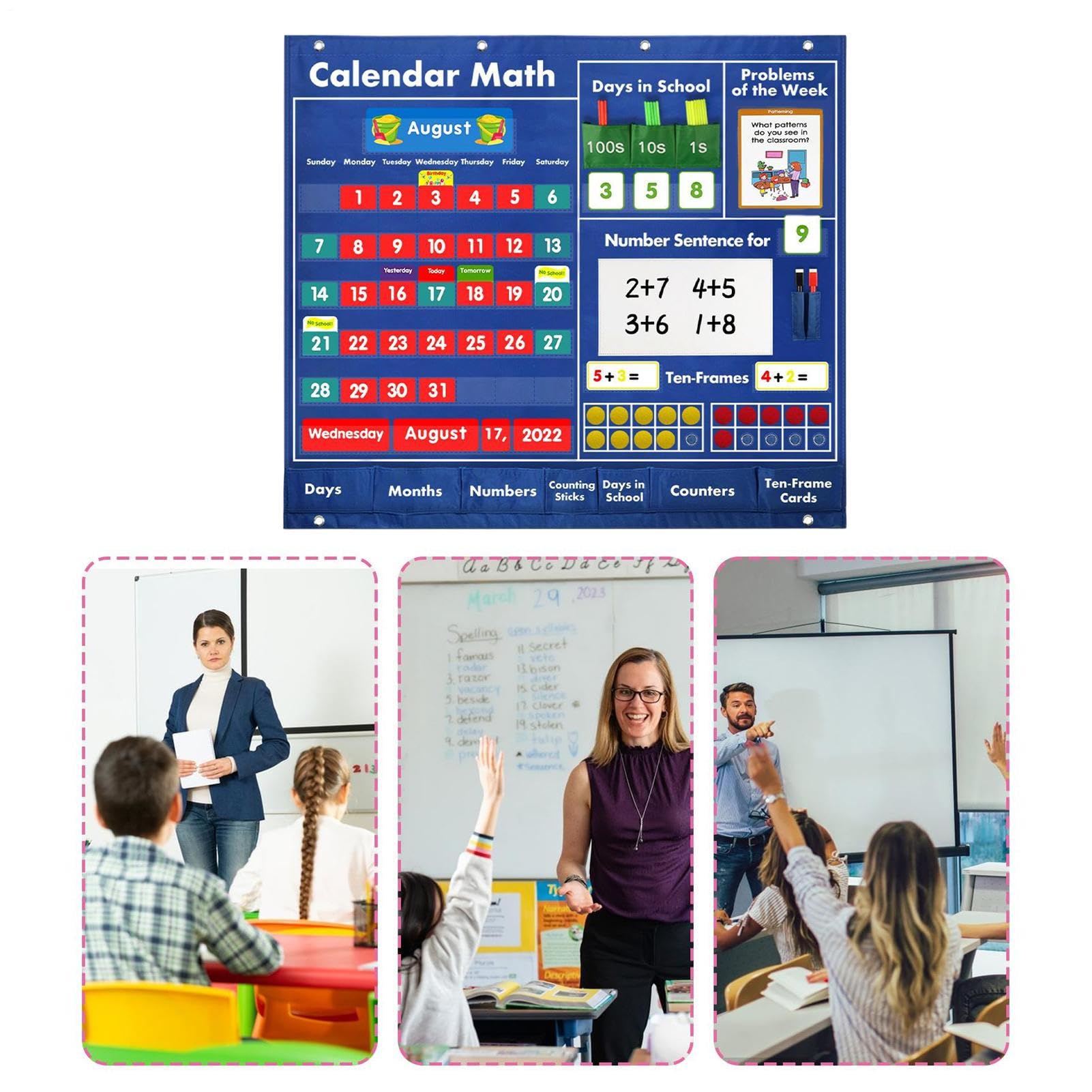 Calendario Con Tasche Per La Classe Attività Con Materiali Modulari | Materiali Didattici Con Tabellone A Tasche Per Bambino Bambina Insegnante Genitore Festa Classe Casa Scuola Materna Scuola