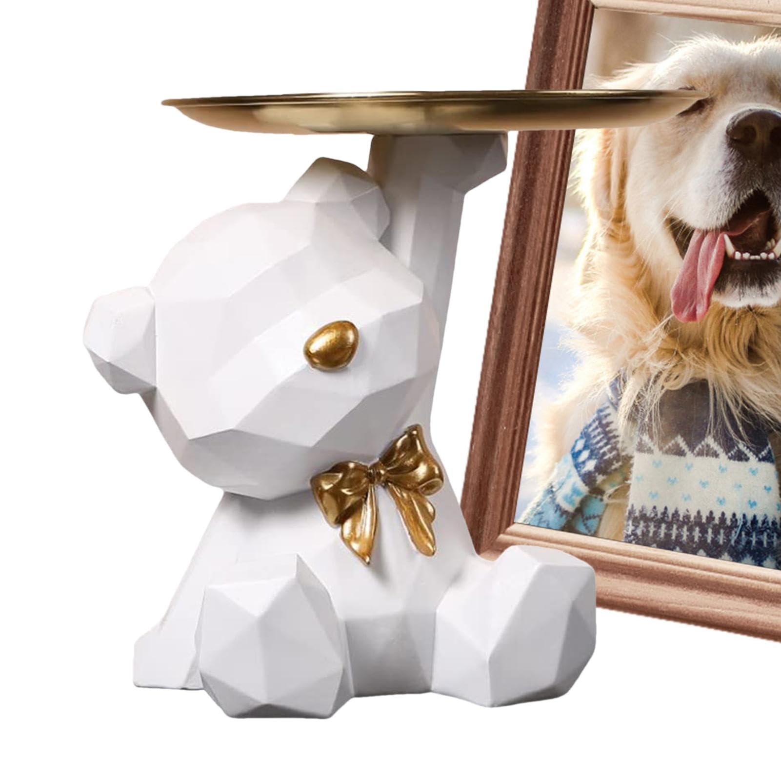 Statua Orso Con Vassoio Portaoggetti - Design Geometrico, Resina, Colore Rosa, Per Decorazione - Foto 5