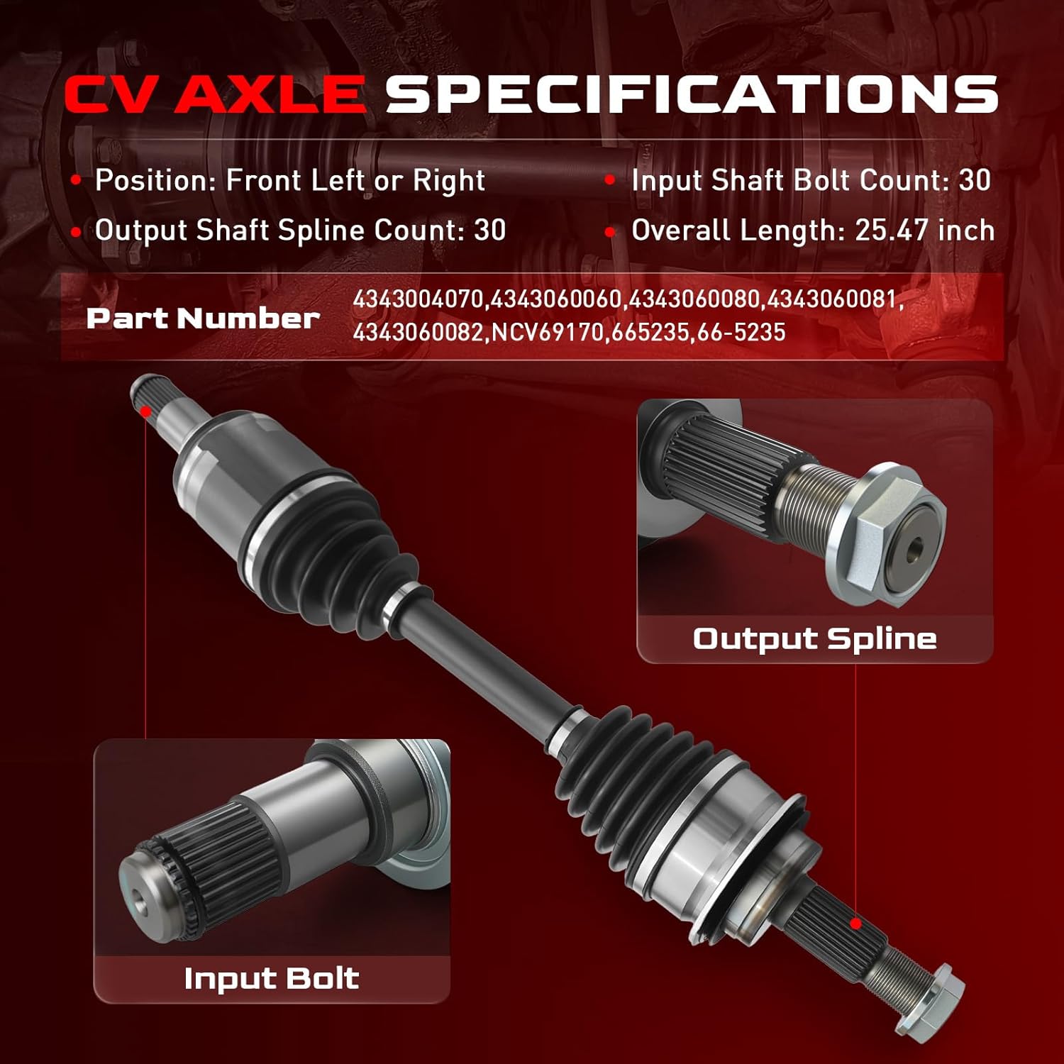 NCV69170 Front CV Axle Shaft Assembly Fit for Toyota 2003-2022 4Runner, 2005-2020 Tacoma, 2007-2014 FJ Cruiser, for Lexus 2010-2022 GX460, 2003-2009 GX470, Driver or Passenger Side, 665235