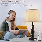 Lamps for Bedrooms Set of 2, Touch Bedside Table Lamps with USB Ports, 3 Way Dimmable Nightstand Lamps with Round Fabric Linen Lampshade for Living Room Reading Bed Side End Table, Bulbs Included