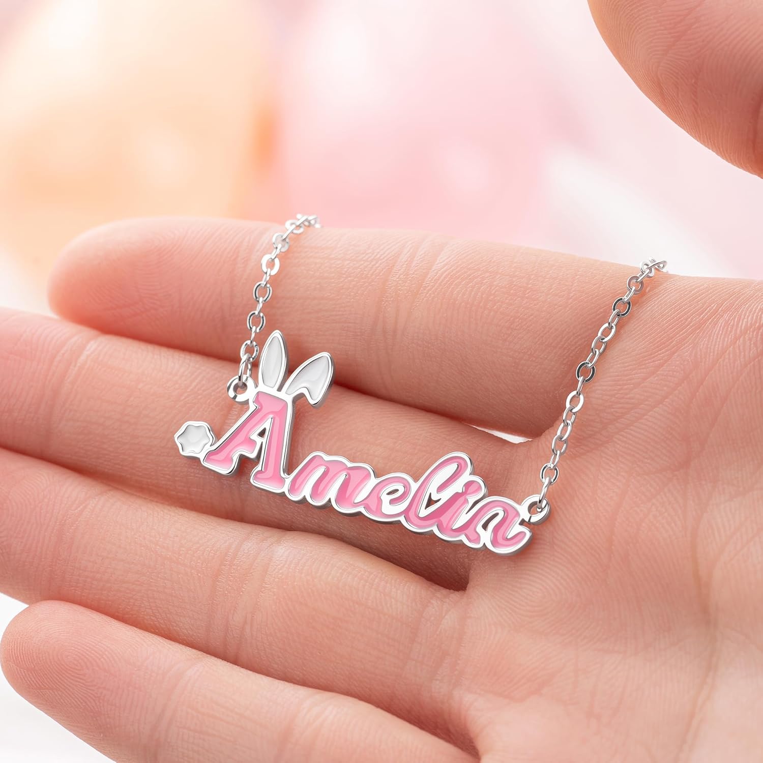 callie Personalized Easter Bunny Necklace - Custom Name, Rabbit Pendant Necklace, 925 Sterling Silver/Brass | Easter Jewelry Gifts for Women - Image 9