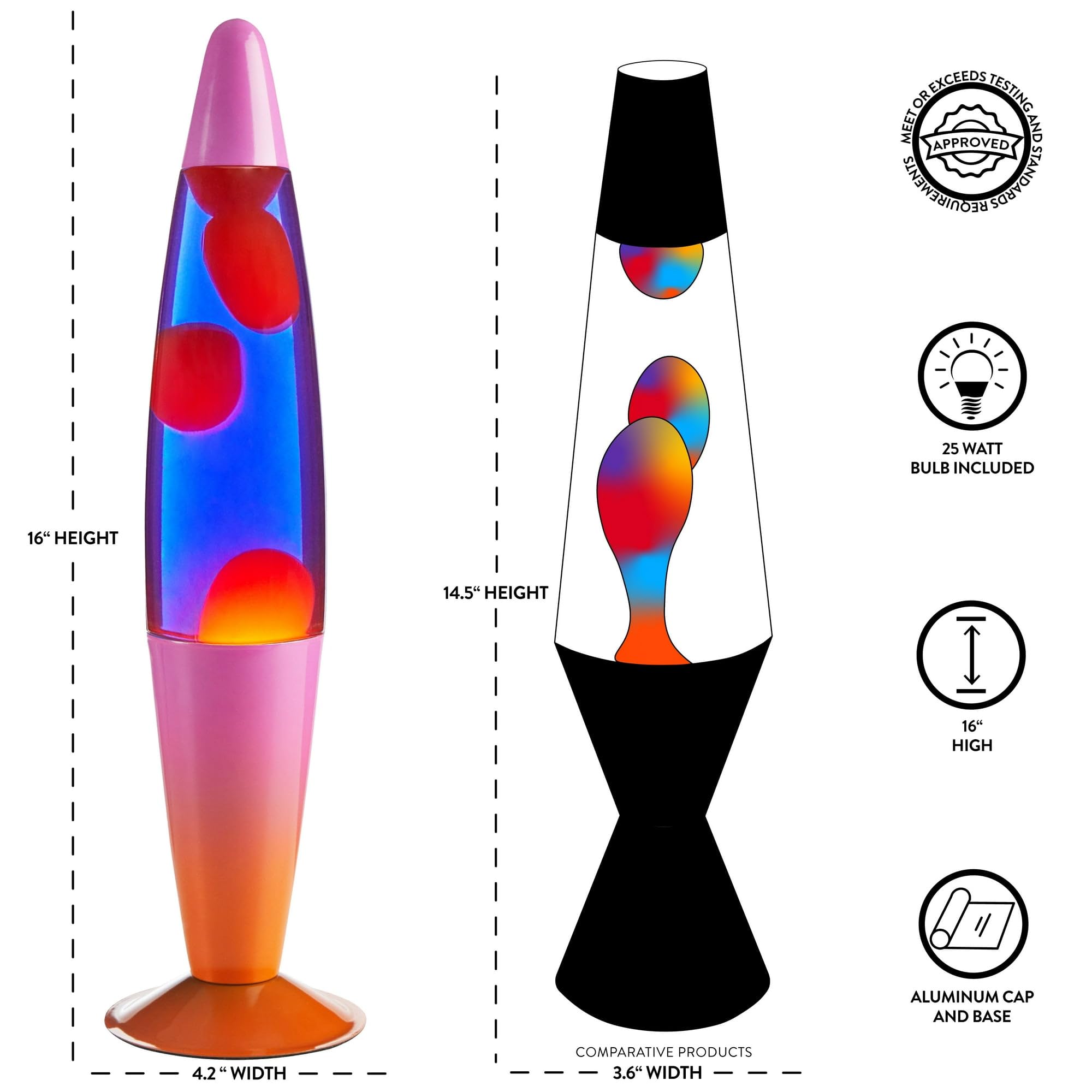 Lámpara de volcán de movimiento de cera rosa naranja degradado de 16 pulgadas, luz de humor retro para dormitorio, sala de estar o decoración de fiesta 3