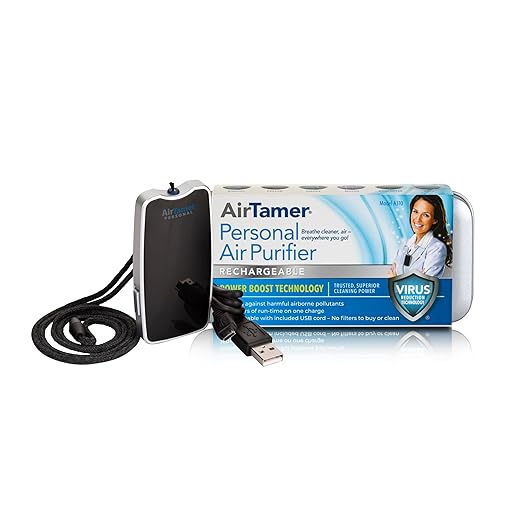AirTamer A310 Rechargeable Personal Air Purifier, Proven Performance, Virus and Pollutant Tested*, Black with Metal Travel Case